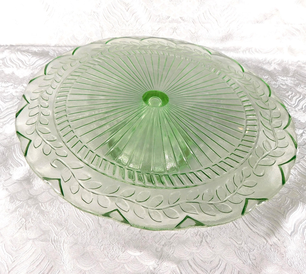 Green Glass Footed Cake Plate # 27688