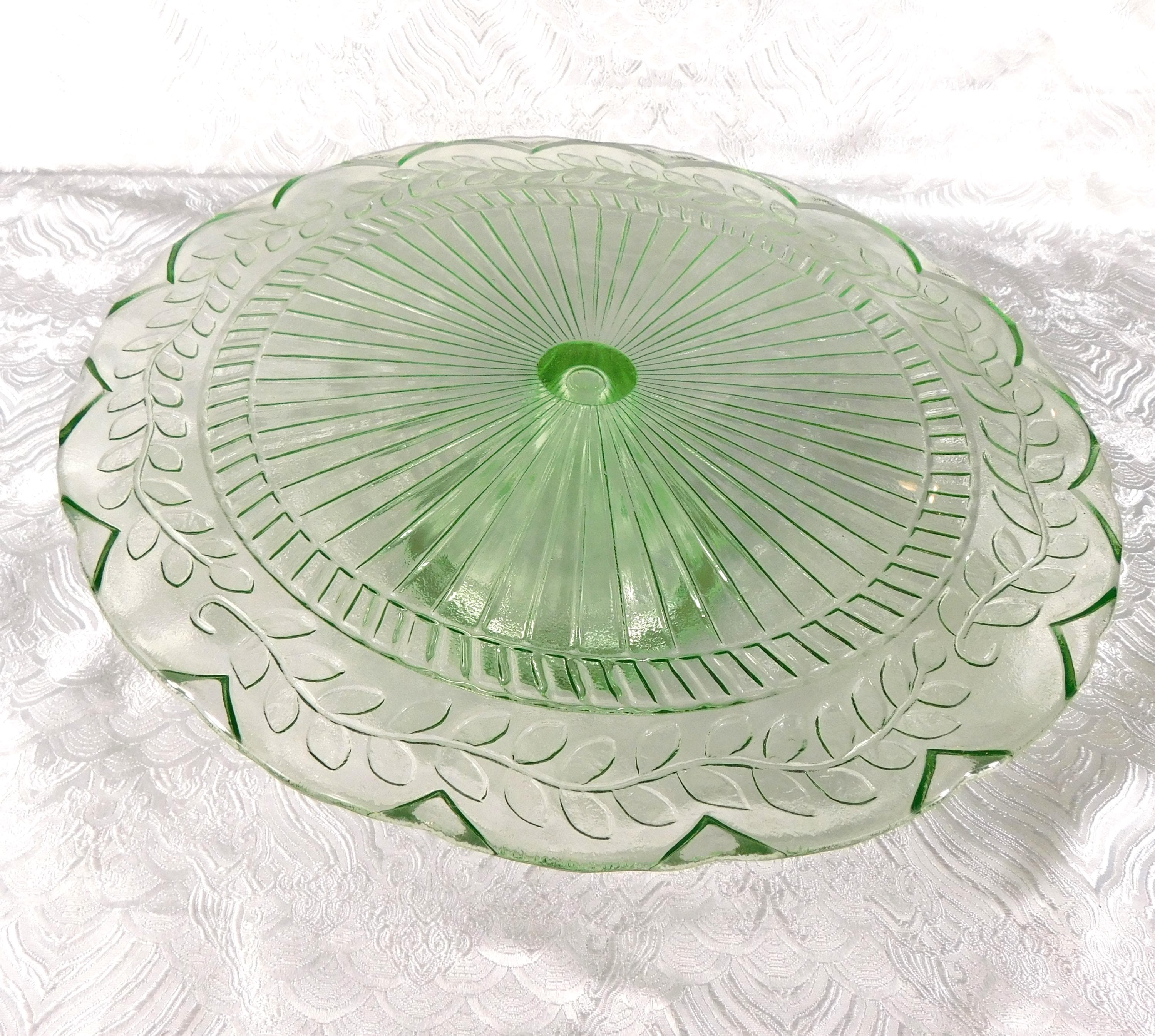 Green Glass Footed Cake Plate # 27688