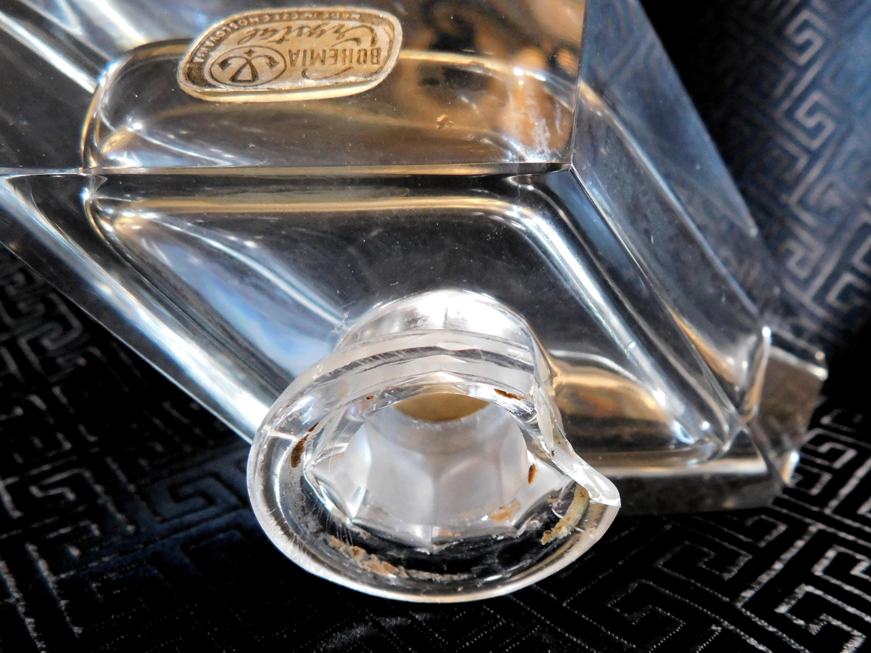 Large Cut Crystal Perfume Bottle Marked Bohemia-chipped # 23458