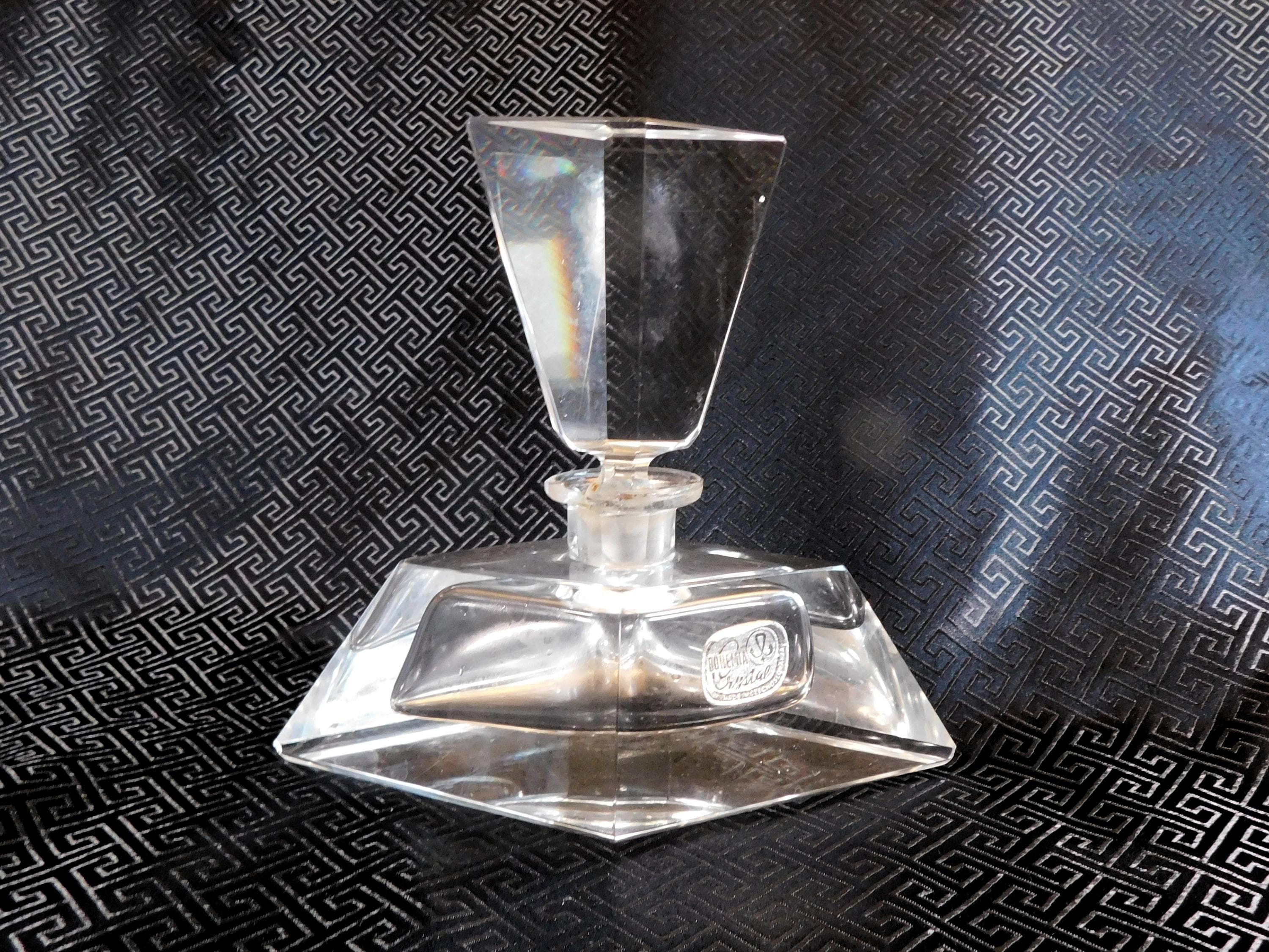 Large Cut Crystal Perfume Bottle Marked Bohemia-chipped # 23458