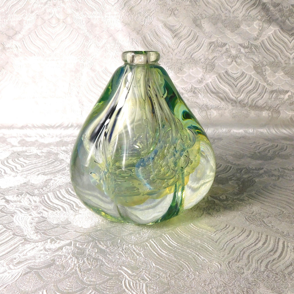 Robert Eickholt Art Glass Perfume Bottle with Pale Green and Yellow Bubbles # 26773