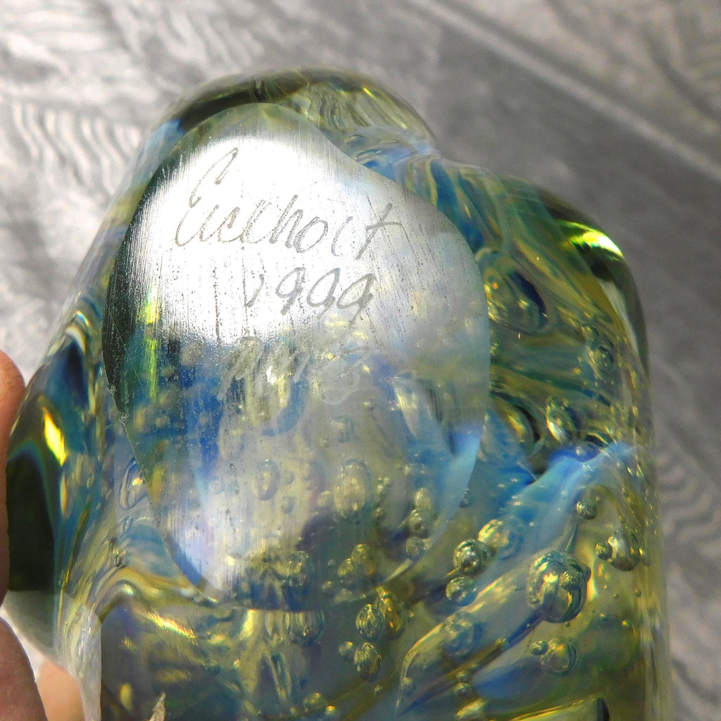 Robert Eickholt Art Glass Perfume Bottle with Pale Green and Yellow Bubbles # 26773