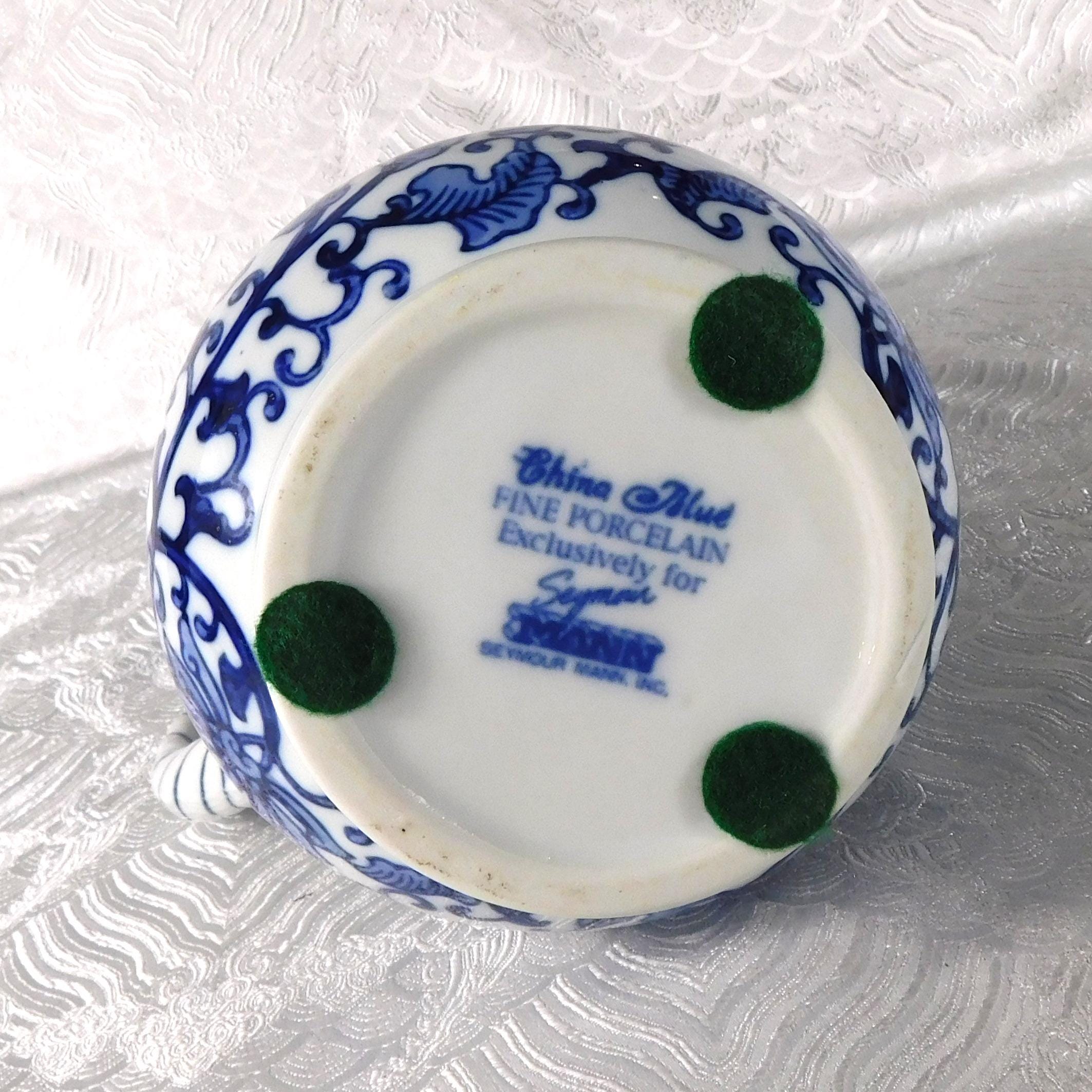 White and Blue Floral Ceramic Pitcher Made for Seymour Mann # 27681