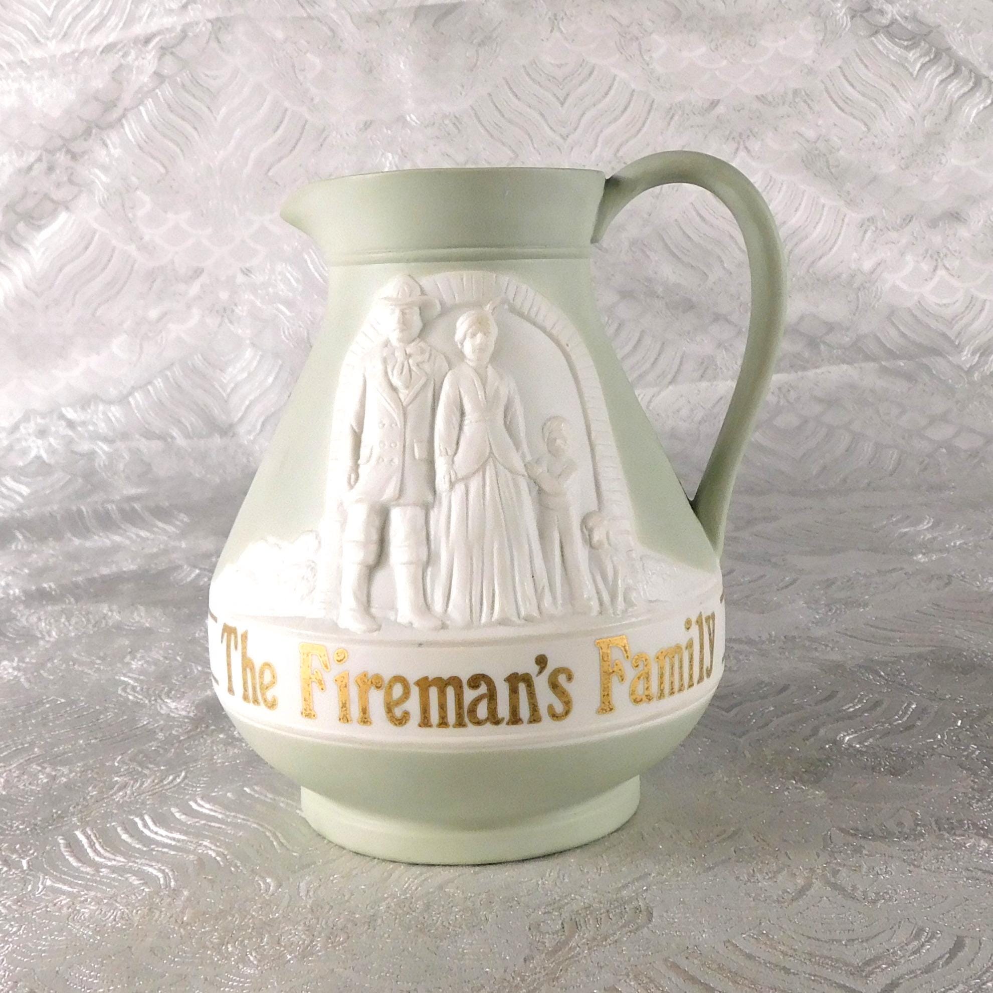 The Fireman’s Family Pale Green Jasperware Pitcher or Jug # 27385