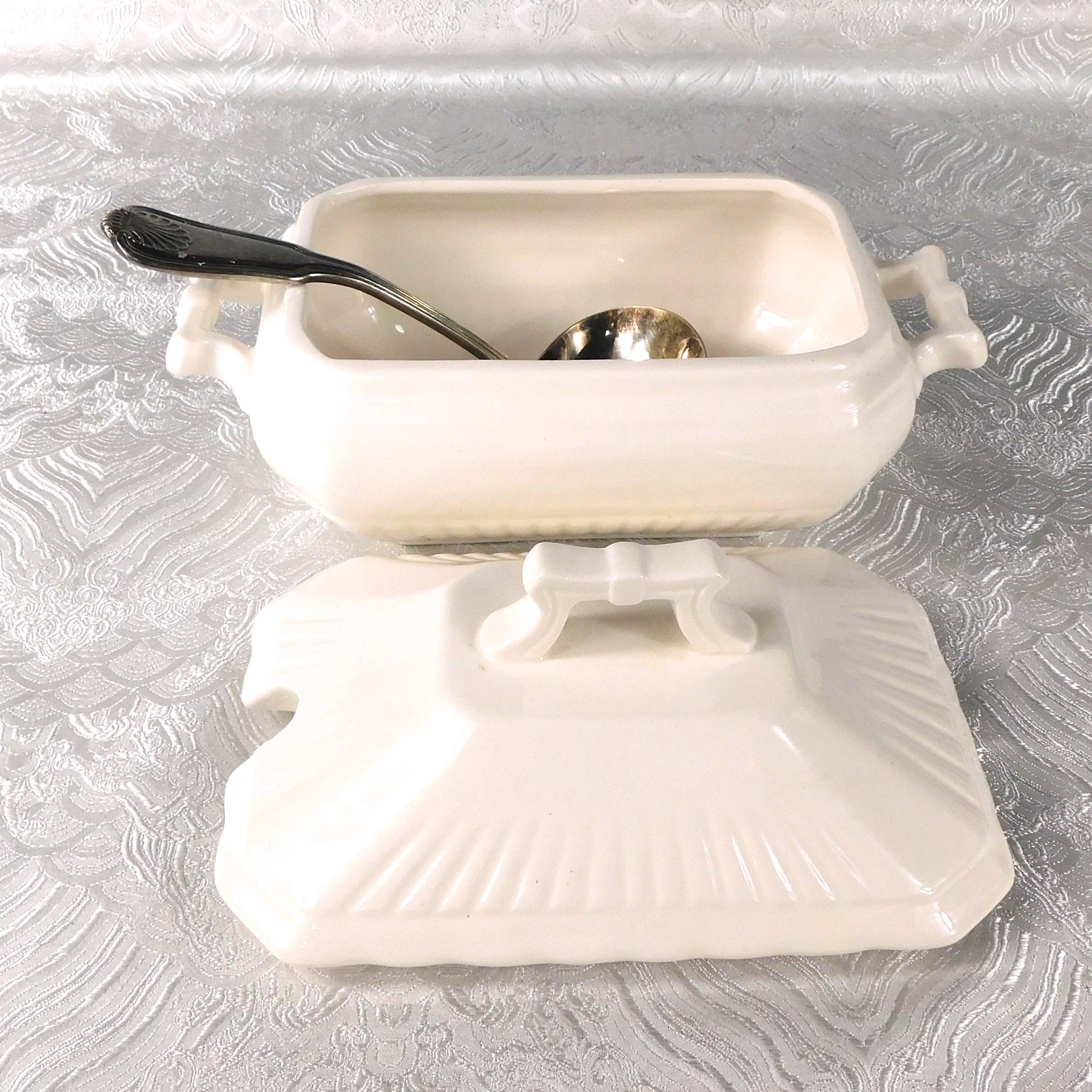 White Ceramic Vegetable Bowl or Gravy Boat with Ladle # 27660