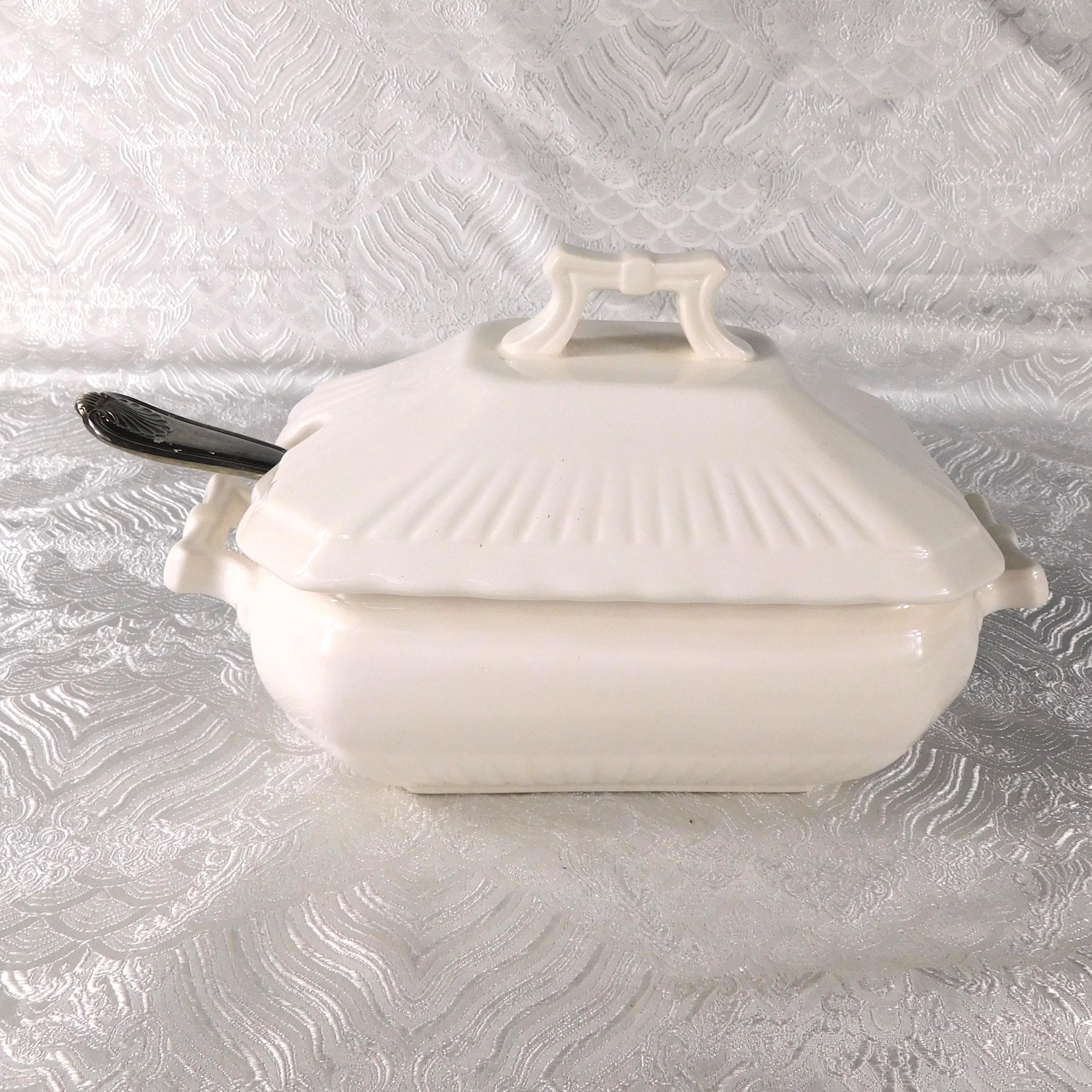 White Ceramic Vegetable Bowl or Gravy Boat with Ladle # 27660