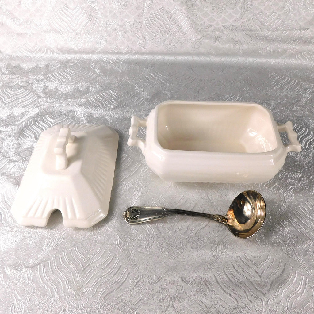 White Ceramic Vegetable Bowl or Gravy Boat with Ladle # 27660
