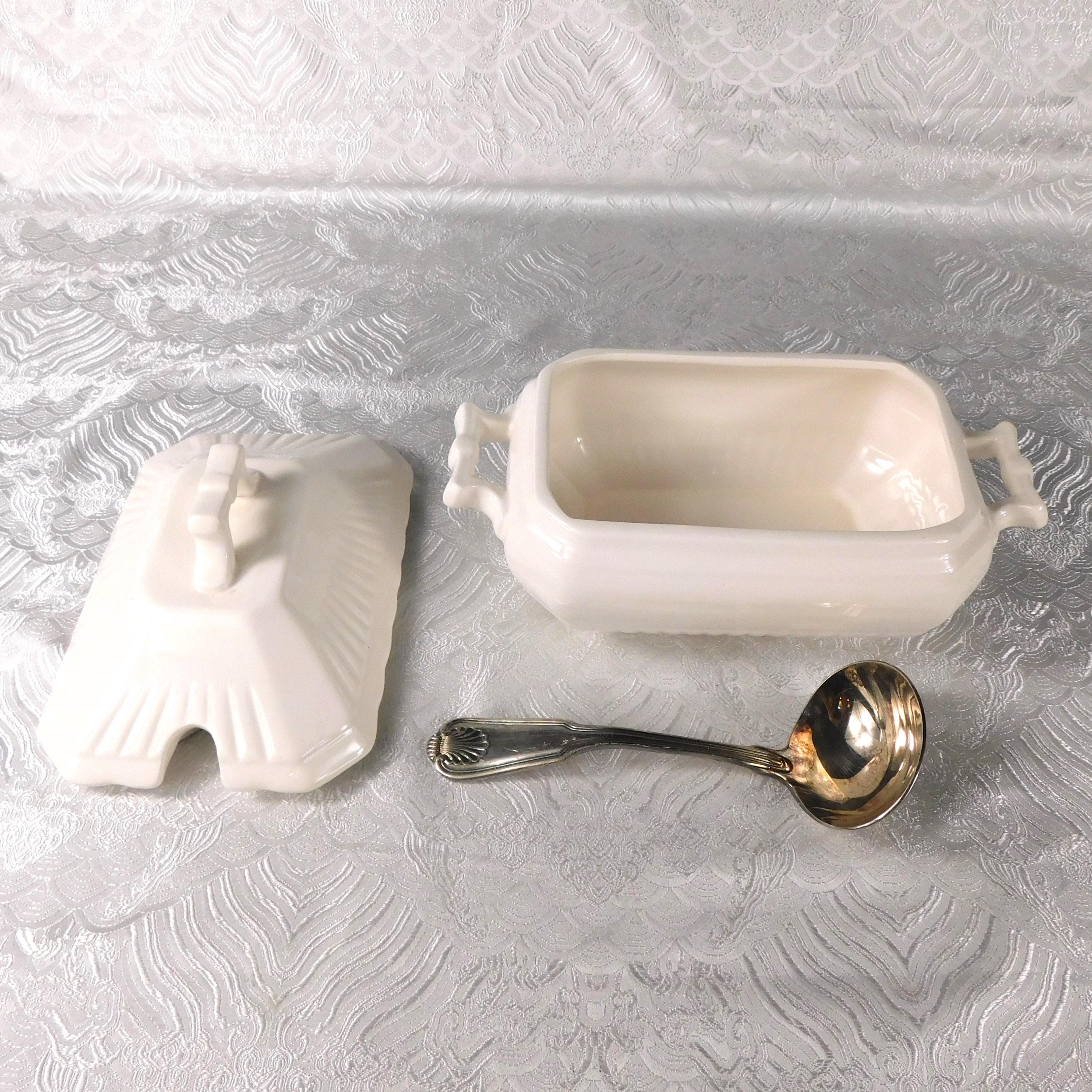 White Ceramic Vegetable Bowl or Gravy Boat with Ladle # 27660
