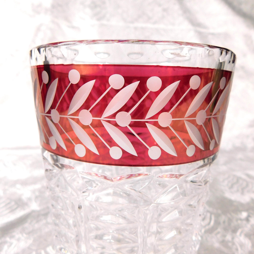 Short Cut Glass Vase with Red Cut to Clear Panel # 27638