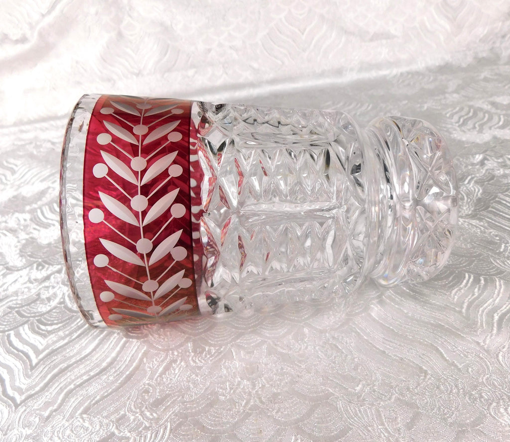 Short Cut Glass Vase with Red Cut to Clear Panel # 27638