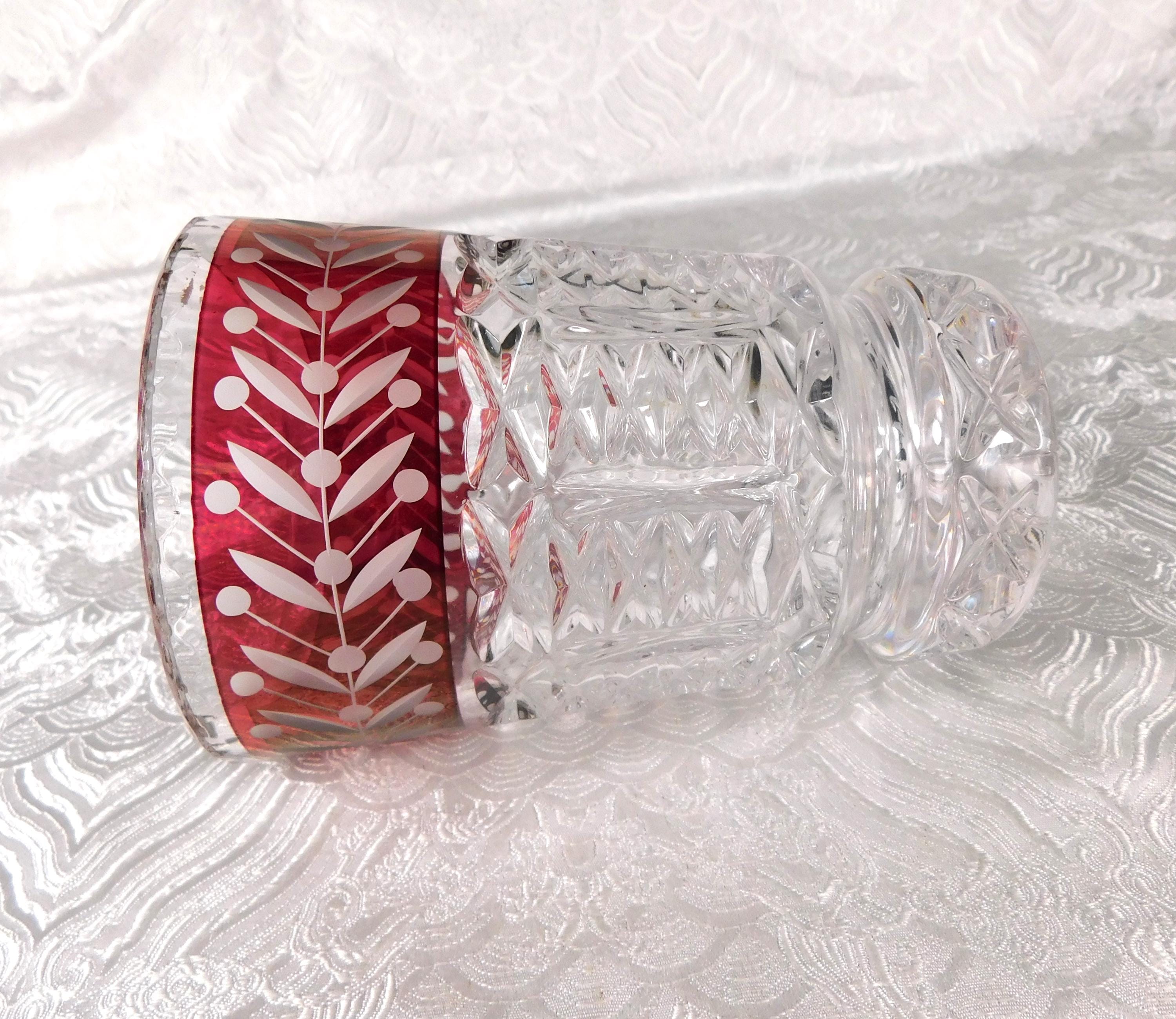 Short Cut Glass Vase with Red Cut to Clear Panel # 27638