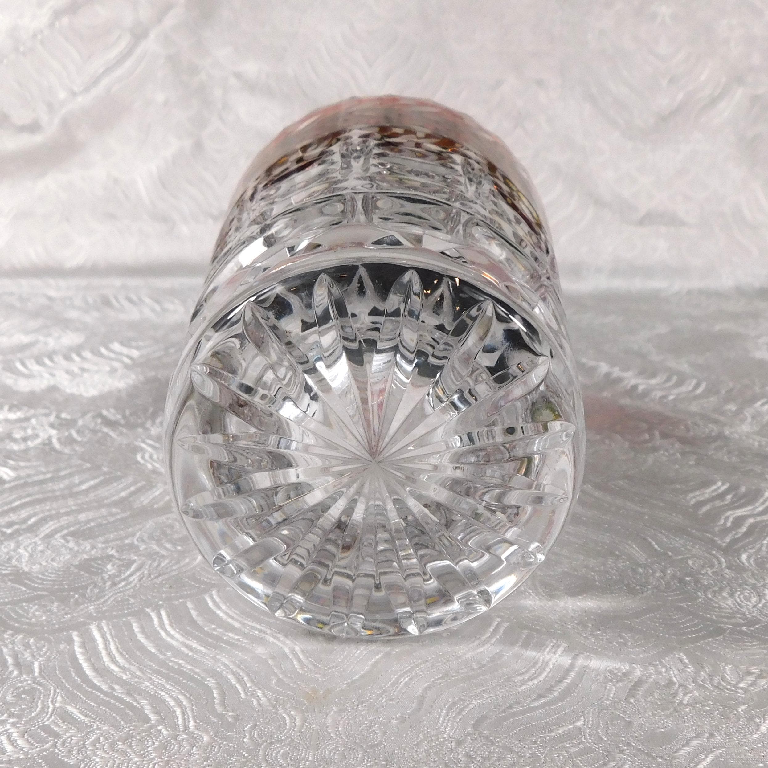 Short Cut Glass Vase with Red Cut to Clear Panel # 27638