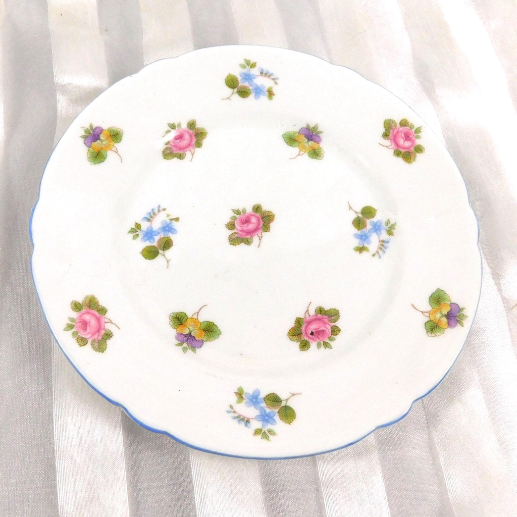 Set of Four Shelley Bread Plates in Rose Pansy Forget Me Not  # 27210