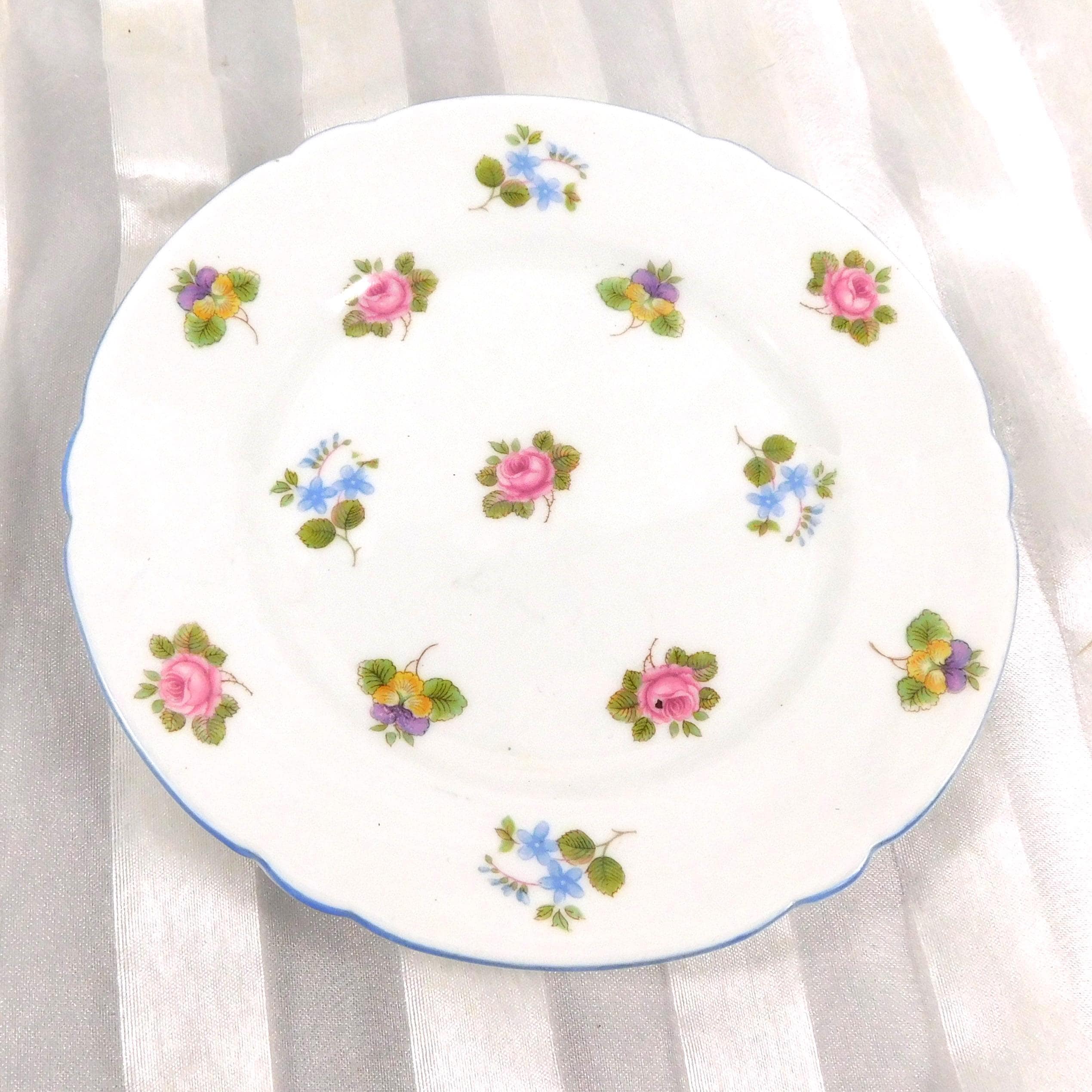 Set of Four Shelley Bread Plates in Rose Pansy Forget Me Not  # 27210