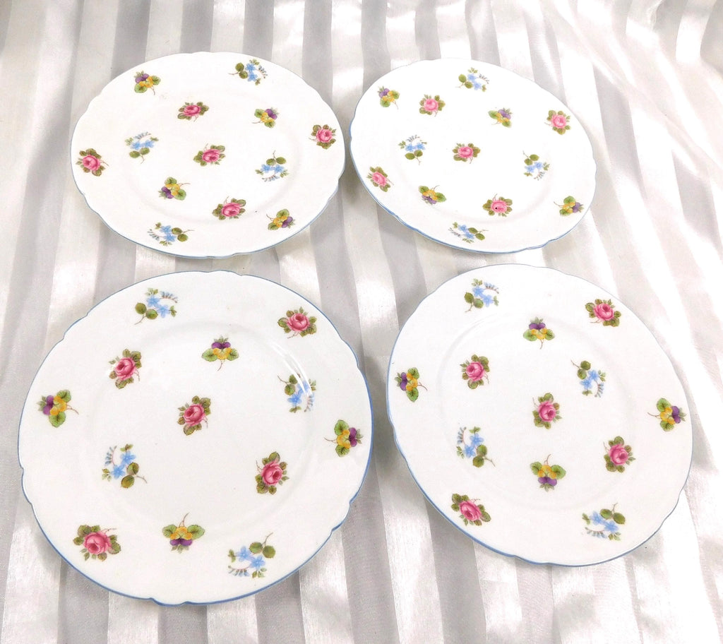 Set of Four Shelley Bread Plates in Rose Pansy Forget Me Not  # 27210