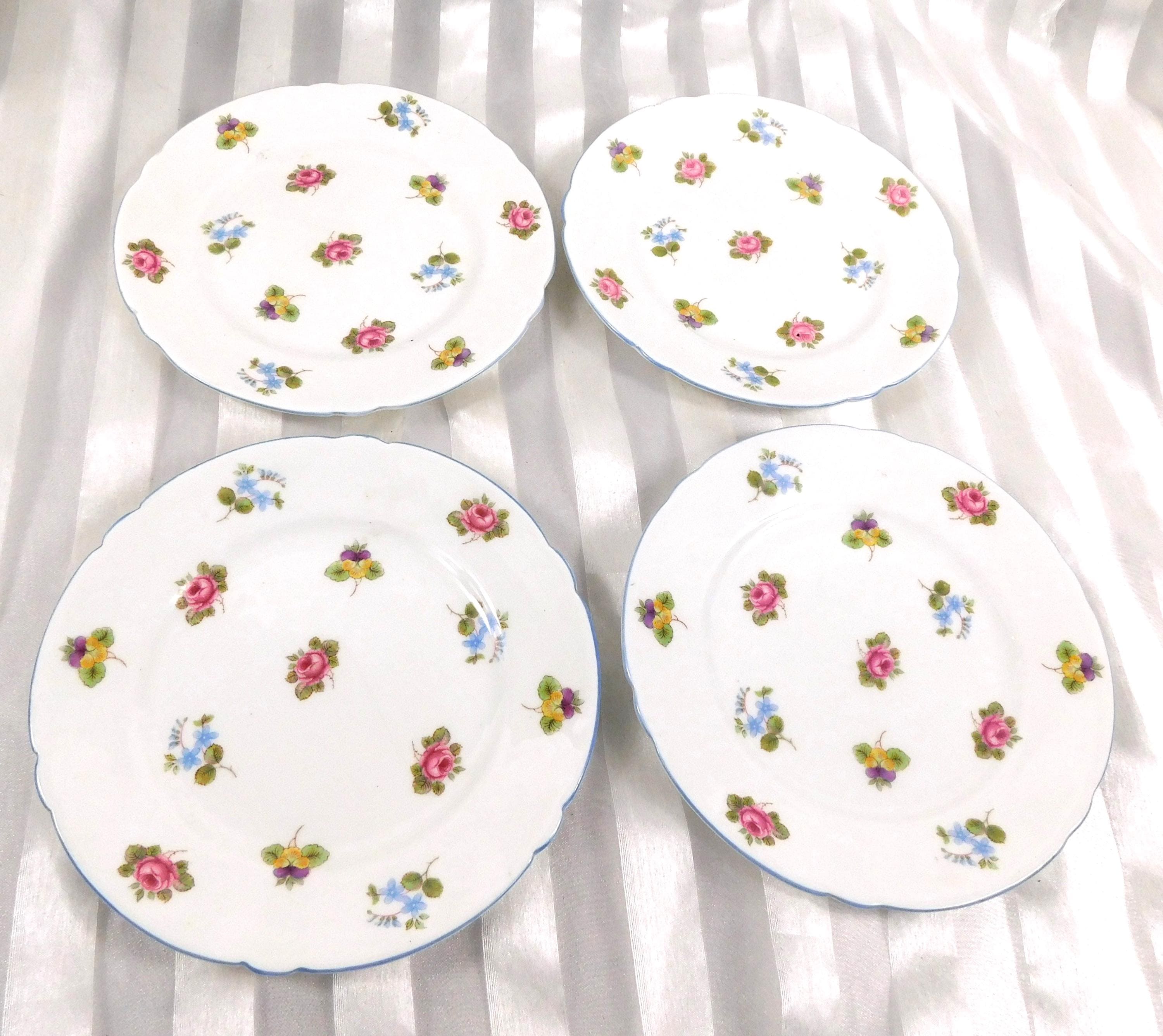 Set of Four Shelley Bread Plates in Rose Pansy Forget Me Not  # 27210
