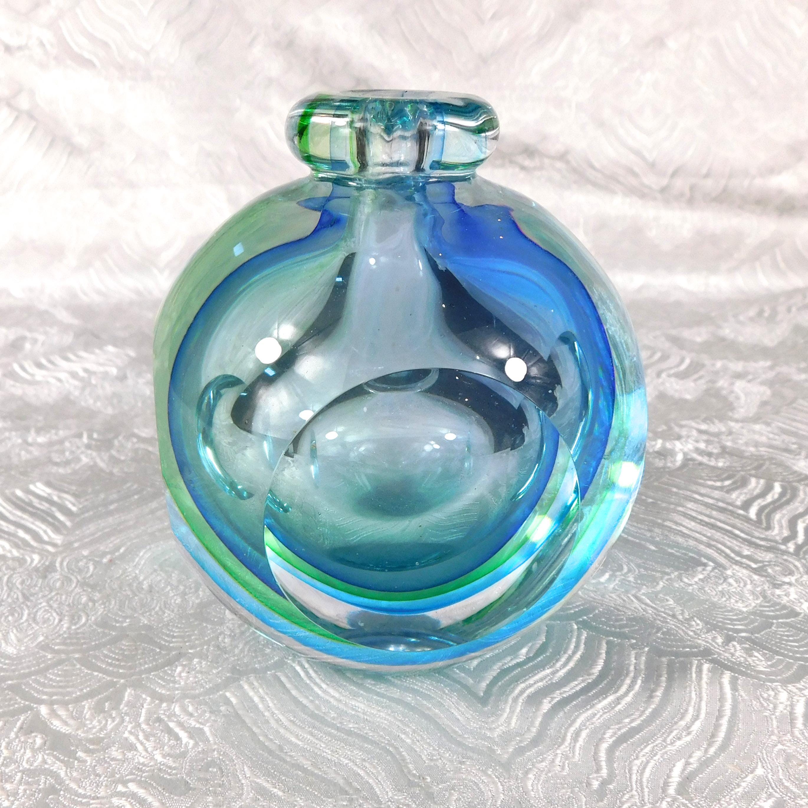 Blue and Green Art Glass Perfume Bottle with Matching Stopper # 27626
