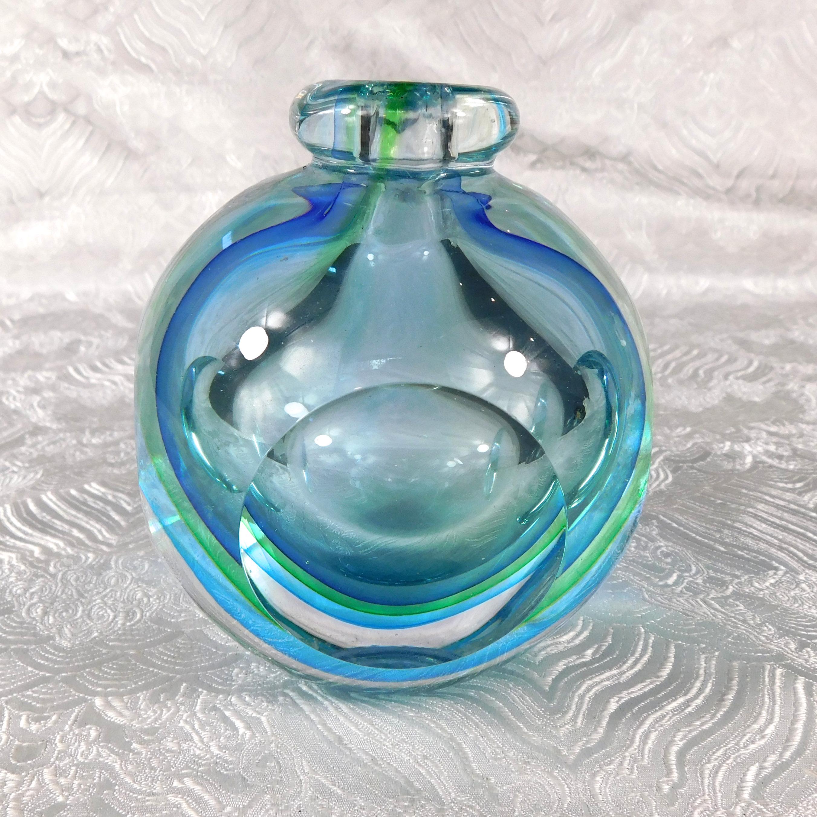 Blue and Green Art Glass Perfume Bottle with Matching Stopper # 27626
