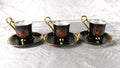 Lot of Three Dark Blue Footed Teacups and Saucers # 27682