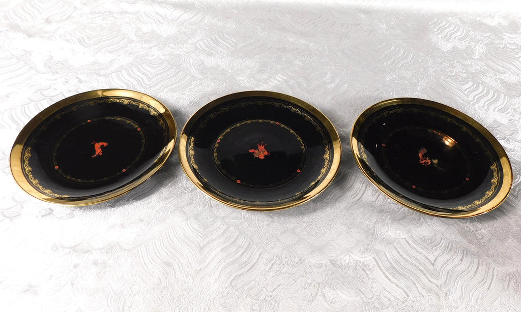 Lot of Three Dark Blue Footed Teacups and Saucers # 27682
