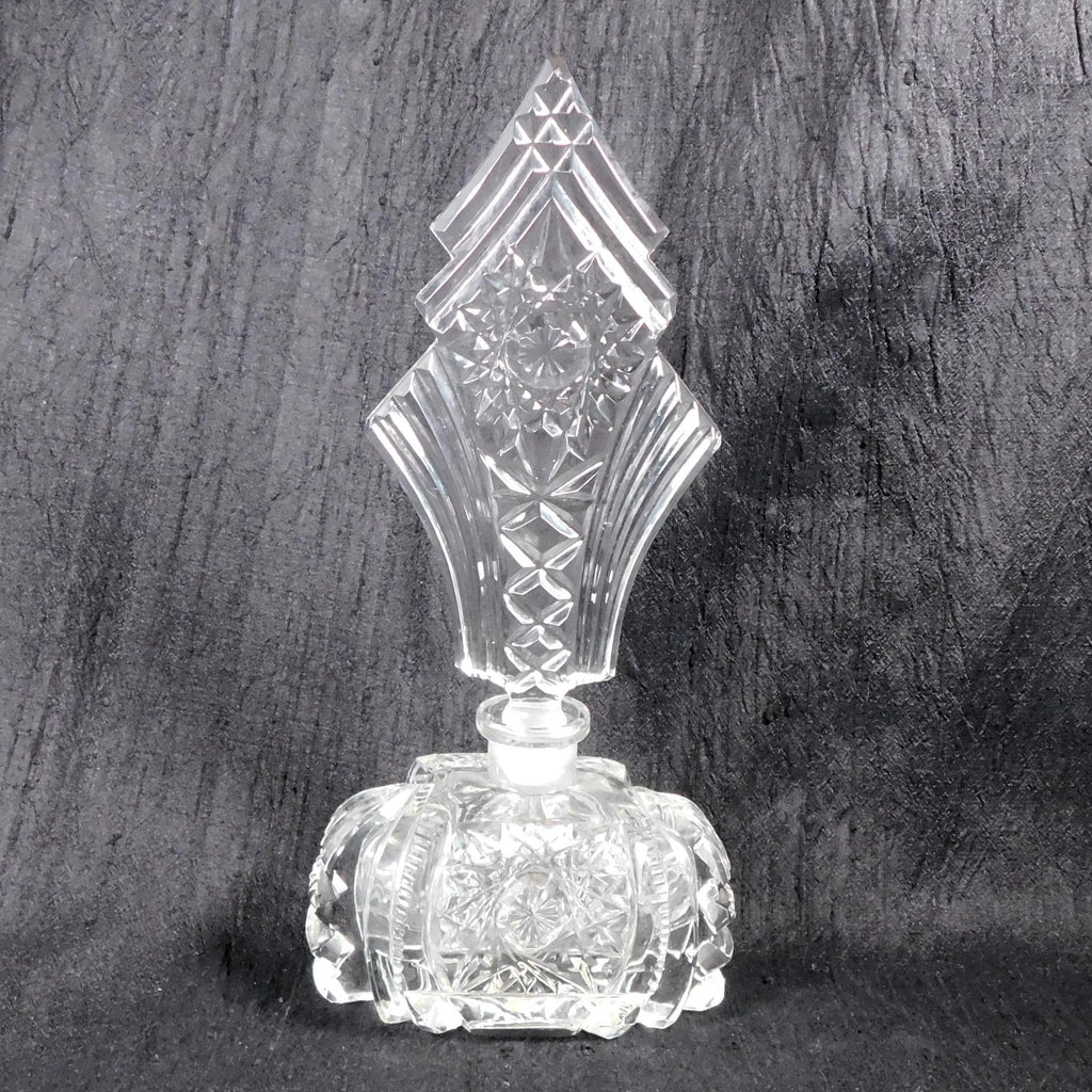 Clear Cut Glass Perfume Bottle with Tall Stopper # 26273