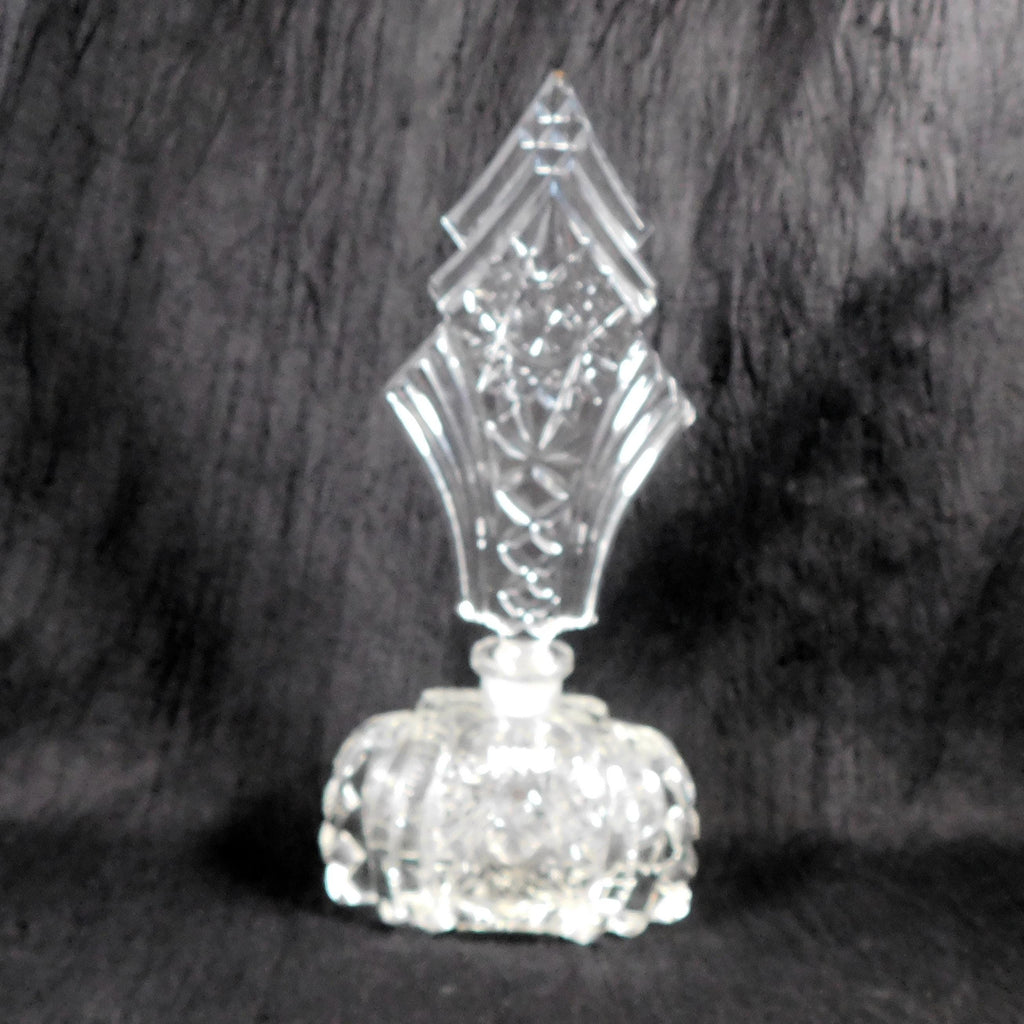 Clear Cut Glass Perfume Bottle with Tall Stopper # 26273
