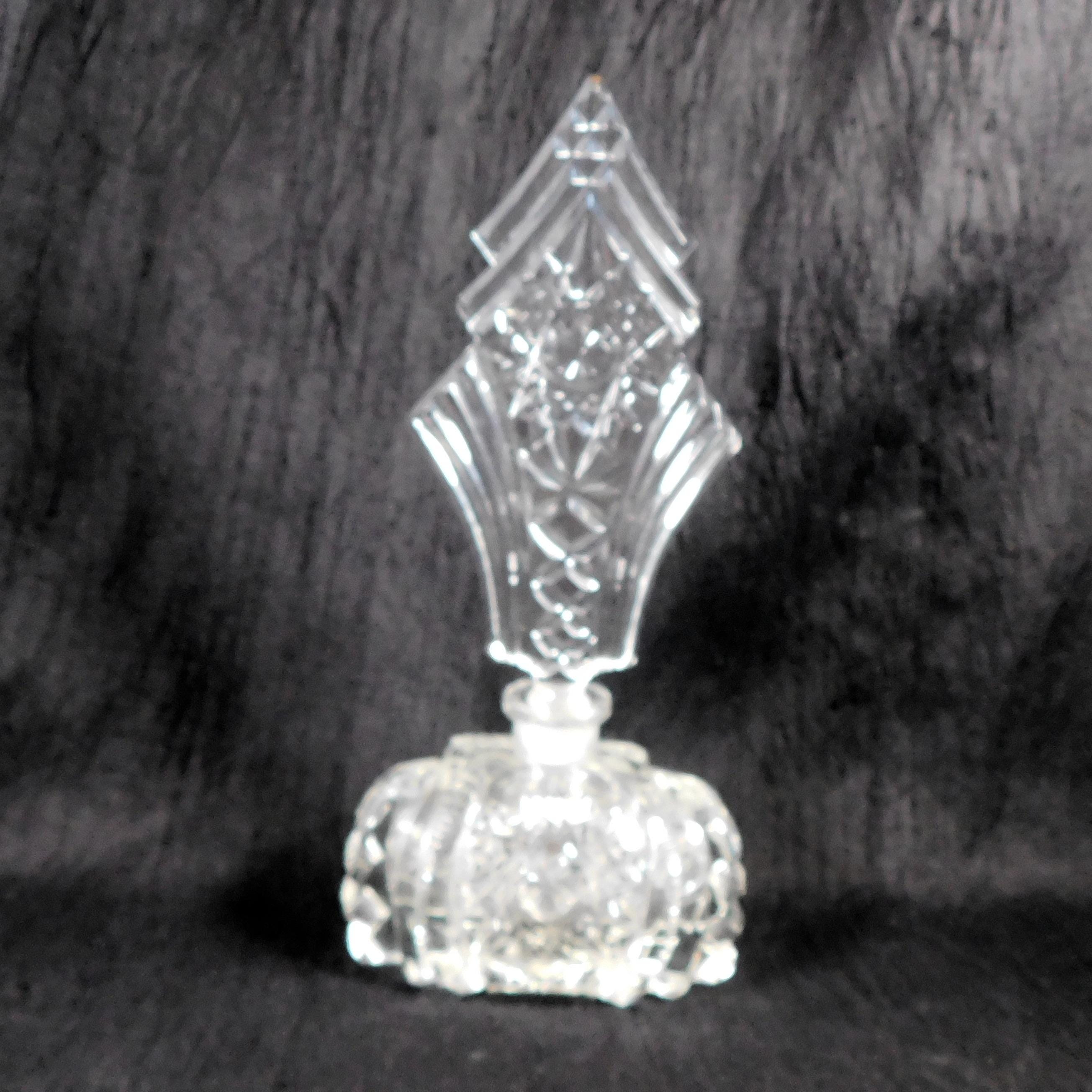 Clear Cut Glass Perfume Bottle with Tall Stopper # 26273