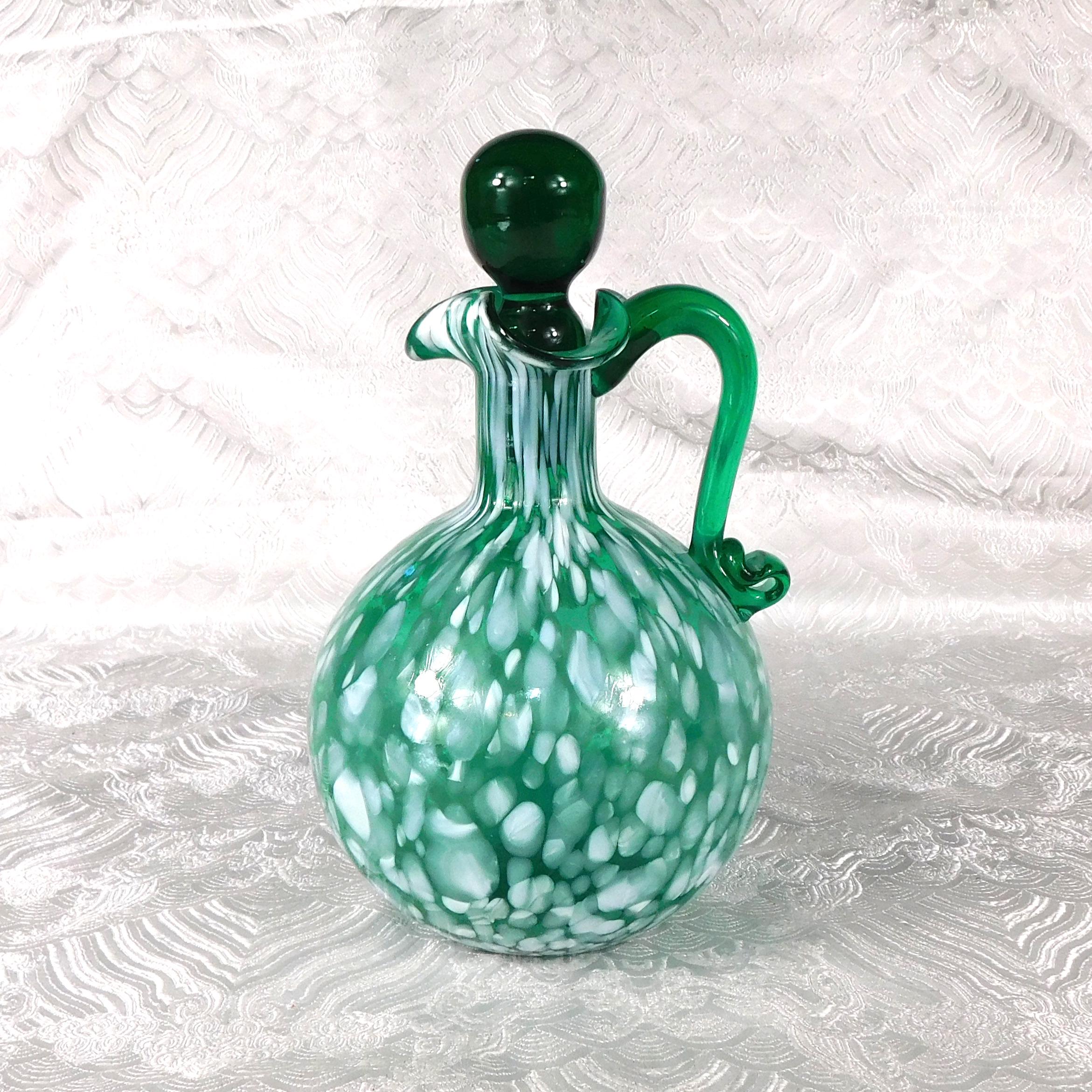 Green and White Glass Jug with Stopper # 27600