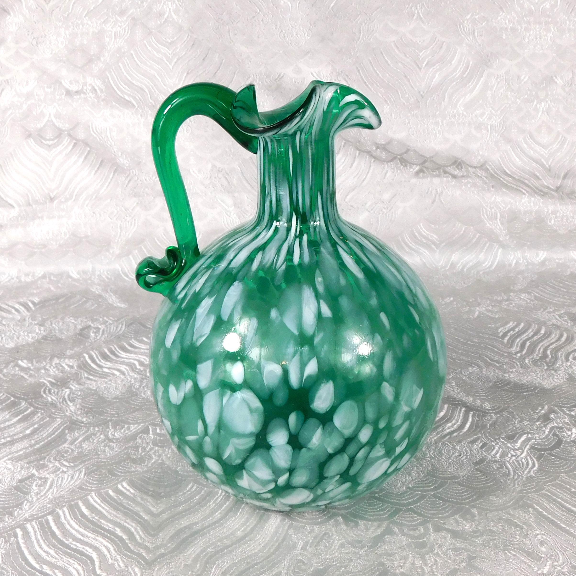 Green and White Glass Jug with Stopper # 27600