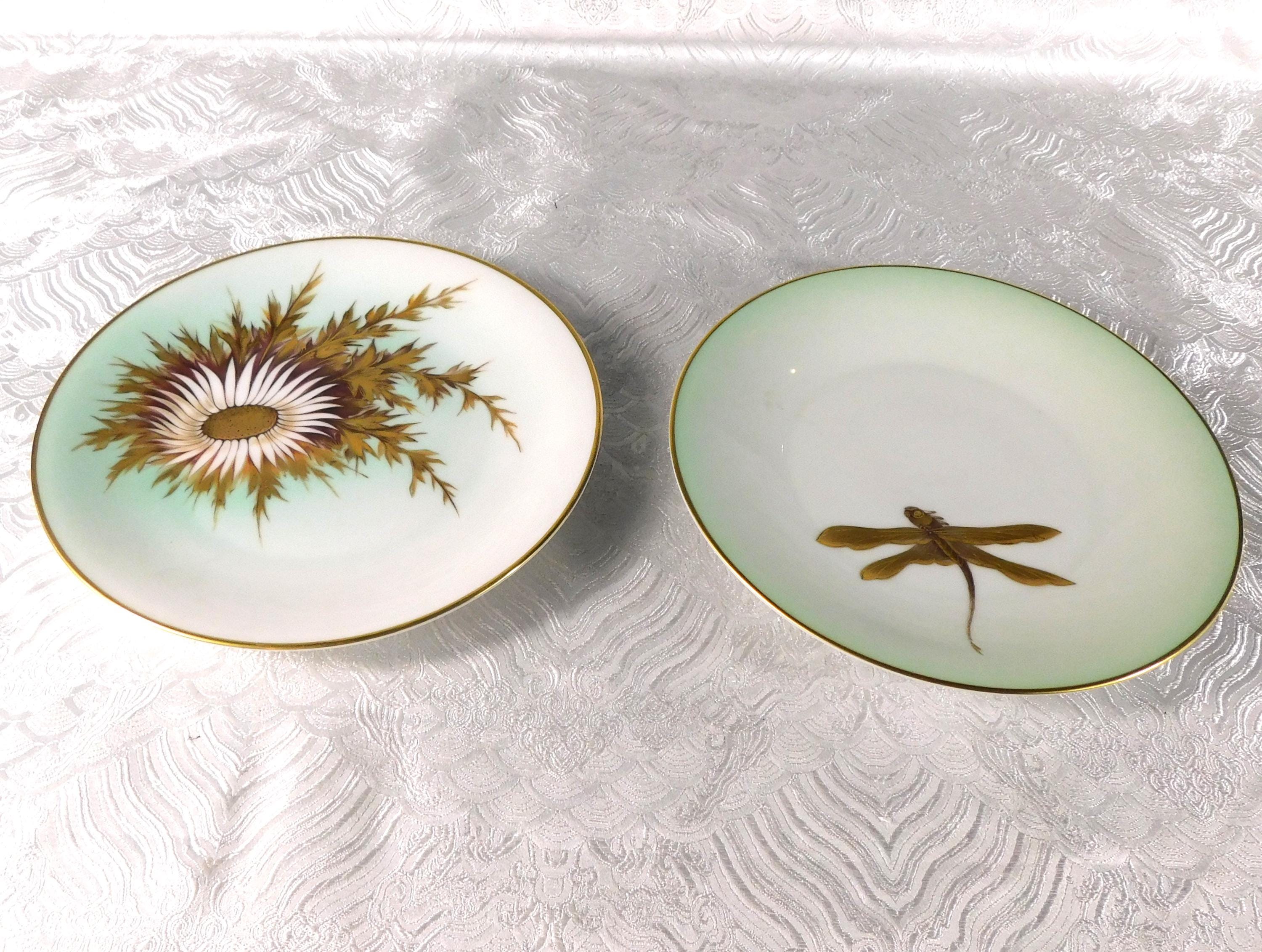 Lot of Two Aqua Heinrich & Co Plates with Gold Designs # 27686