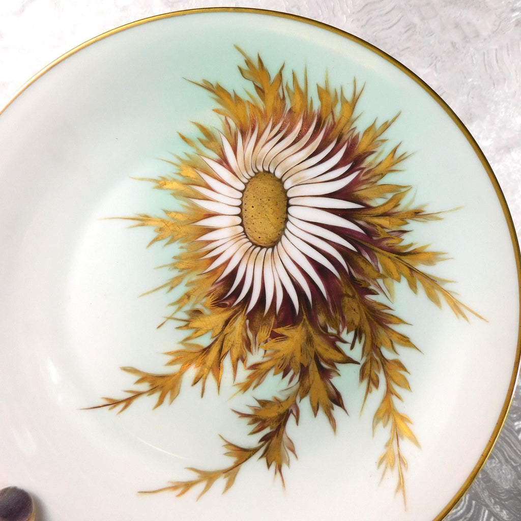 Lot of Two Aqua Heinrich & Co Plates with Gold Designs # 27686