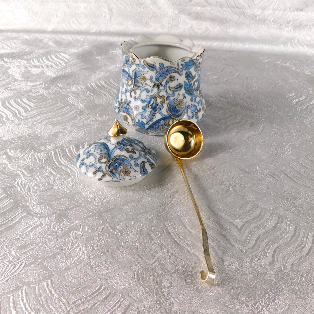 Lefton Blue Paisley Jam Jelly Pot with Lid # 27673