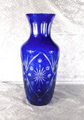 Tall Blue Cut to Clear Vase #  27743