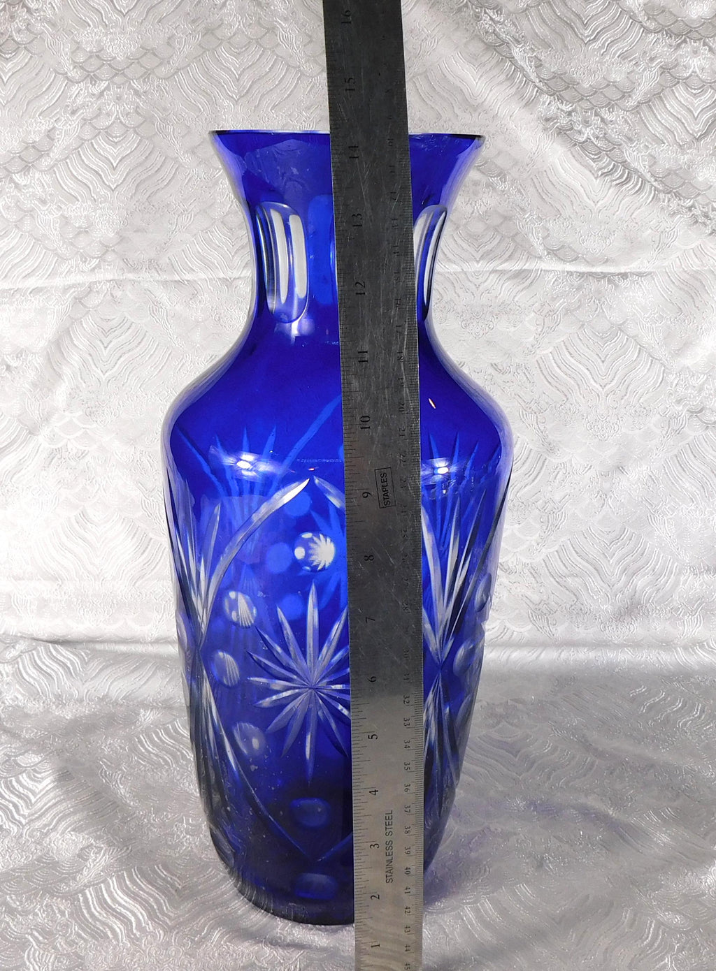 Tall Blue Cut to Clear Vase #  27743