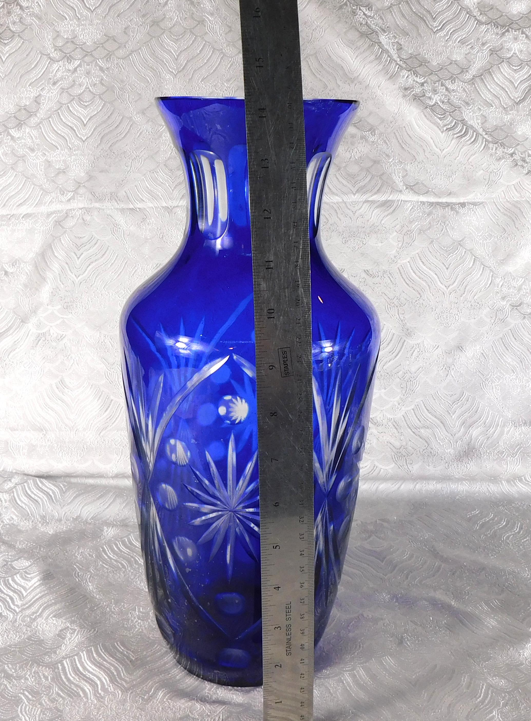 Tall Blue Cut to Clear Vase #  27743