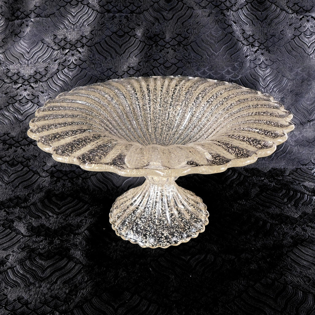 Large Footed Clear Glass Bowl with Gold Glitter # 27717