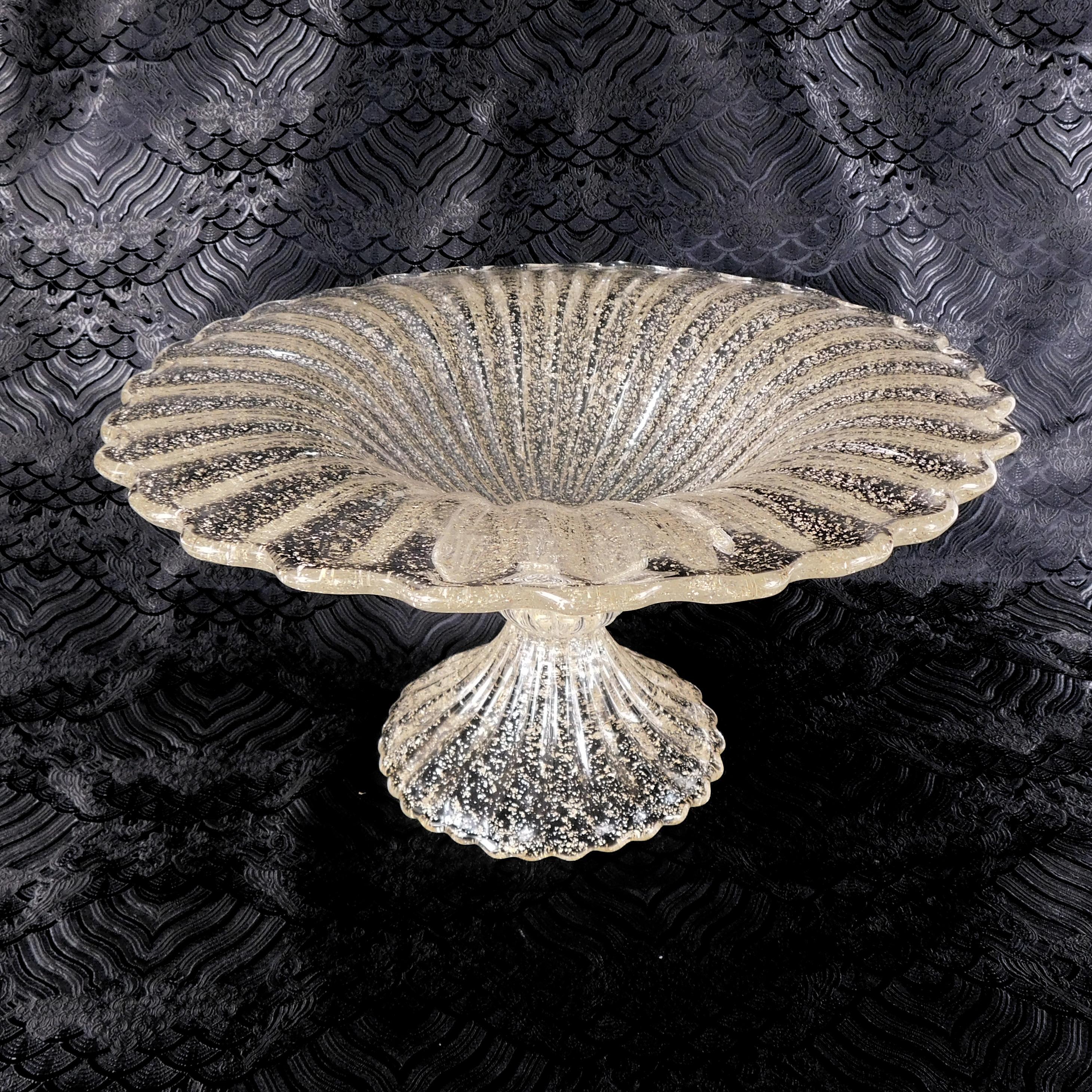 Large Footed Clear Glass Bowl with Gold Glitter # 27717