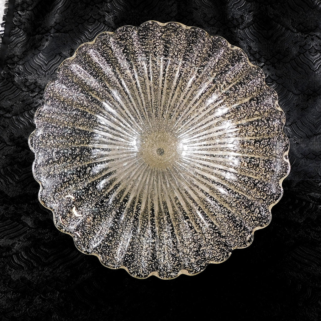 Large Footed Clear Glass Bowl with Gold Glitter # 27717