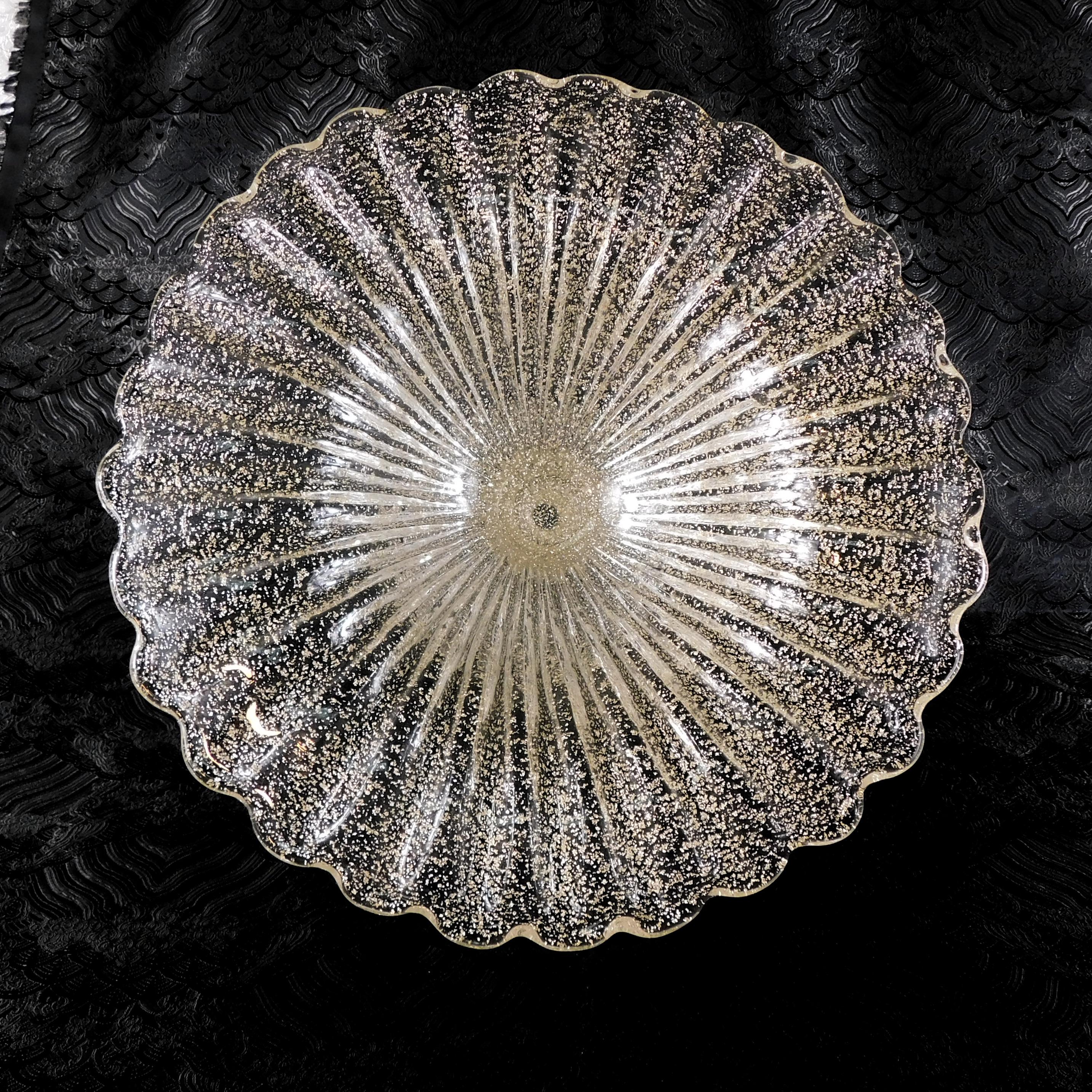 Large Footed Clear Glass Bowl with Gold Glitter # 27717