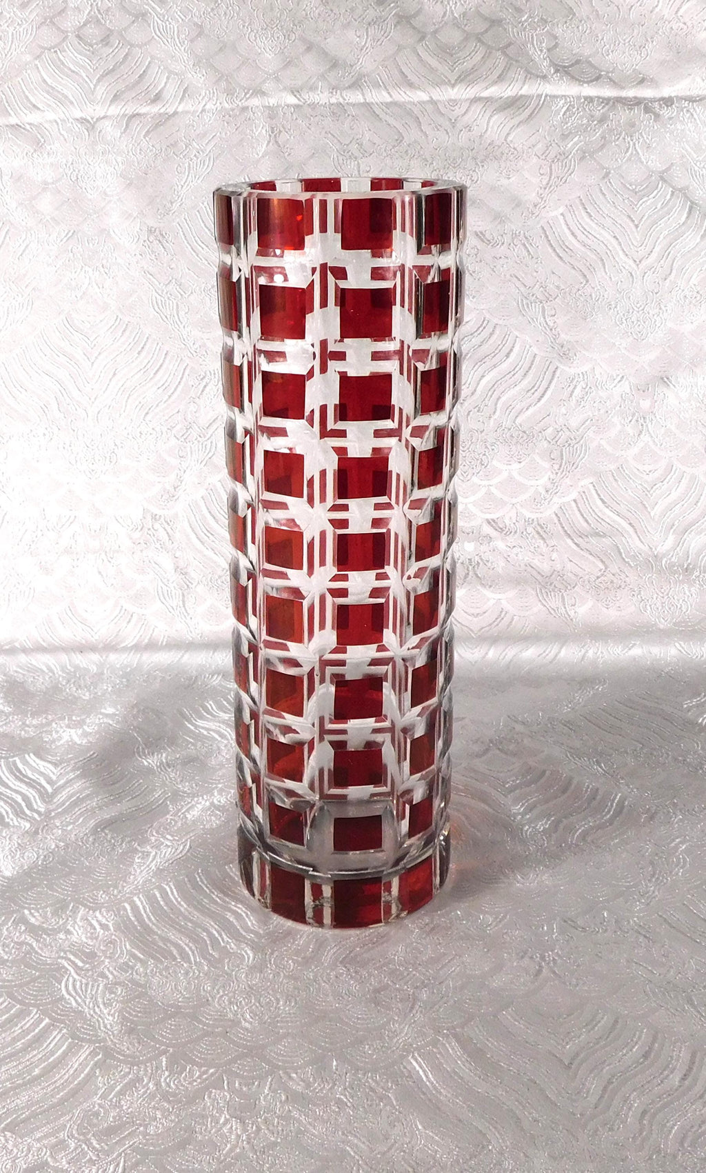 Round Red Cut to Clear Glass Vase # 27666