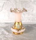 Pale Pink Glass Vase with Dimensional Flowers and Gold Trim # 27715