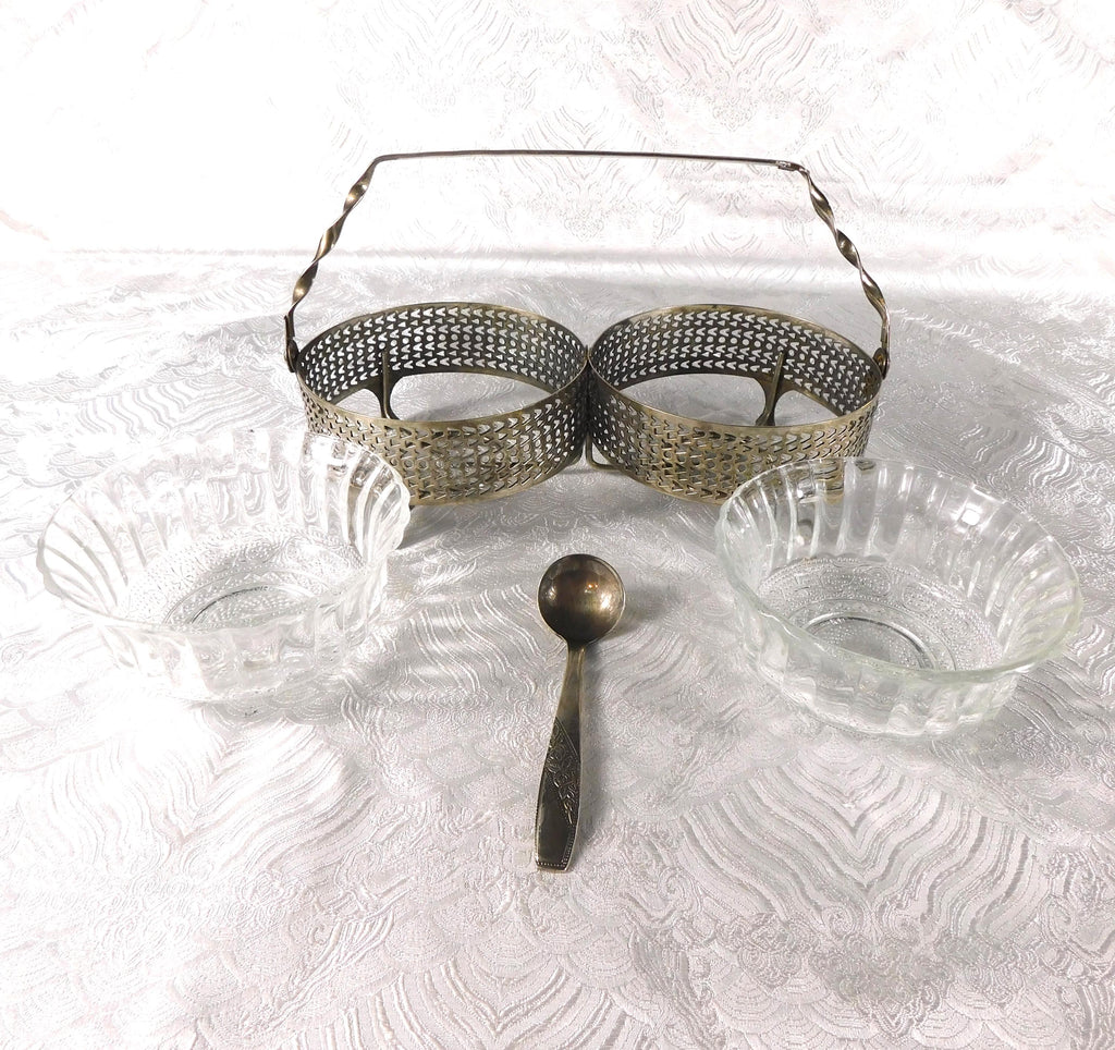 Two Dish Jelly Jar Condiment Stand with Metal Rack and Spoon # 27671