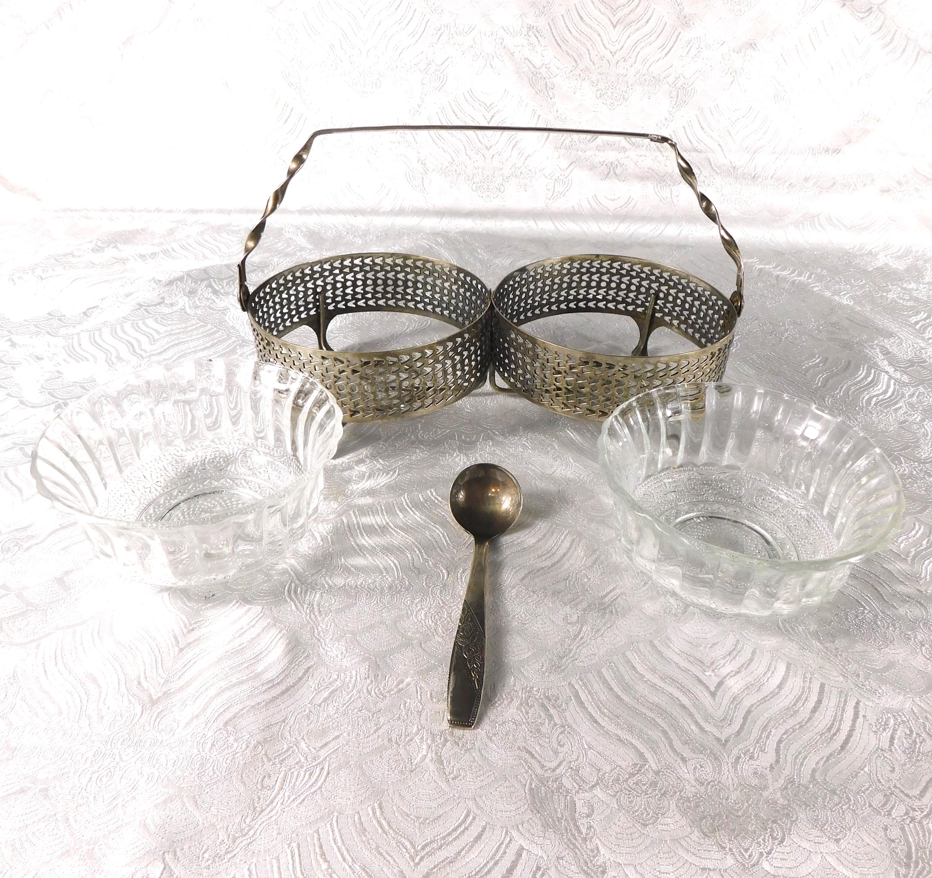 Two Dish Jelly Jar Condiment Stand with Metal Rack and Spoon # 27671