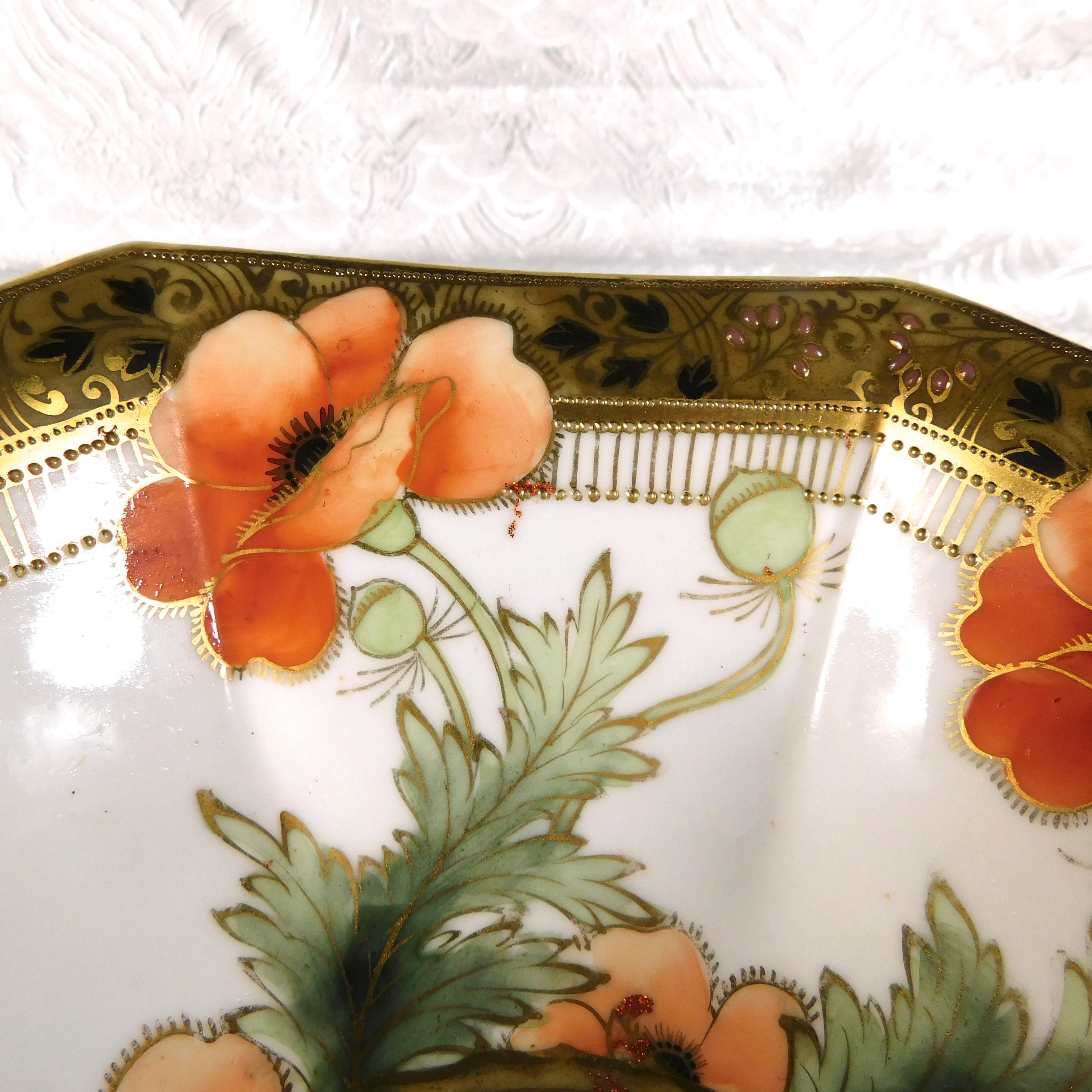 Large Nippon Bowl with Poppies and Gold Beading #  27677