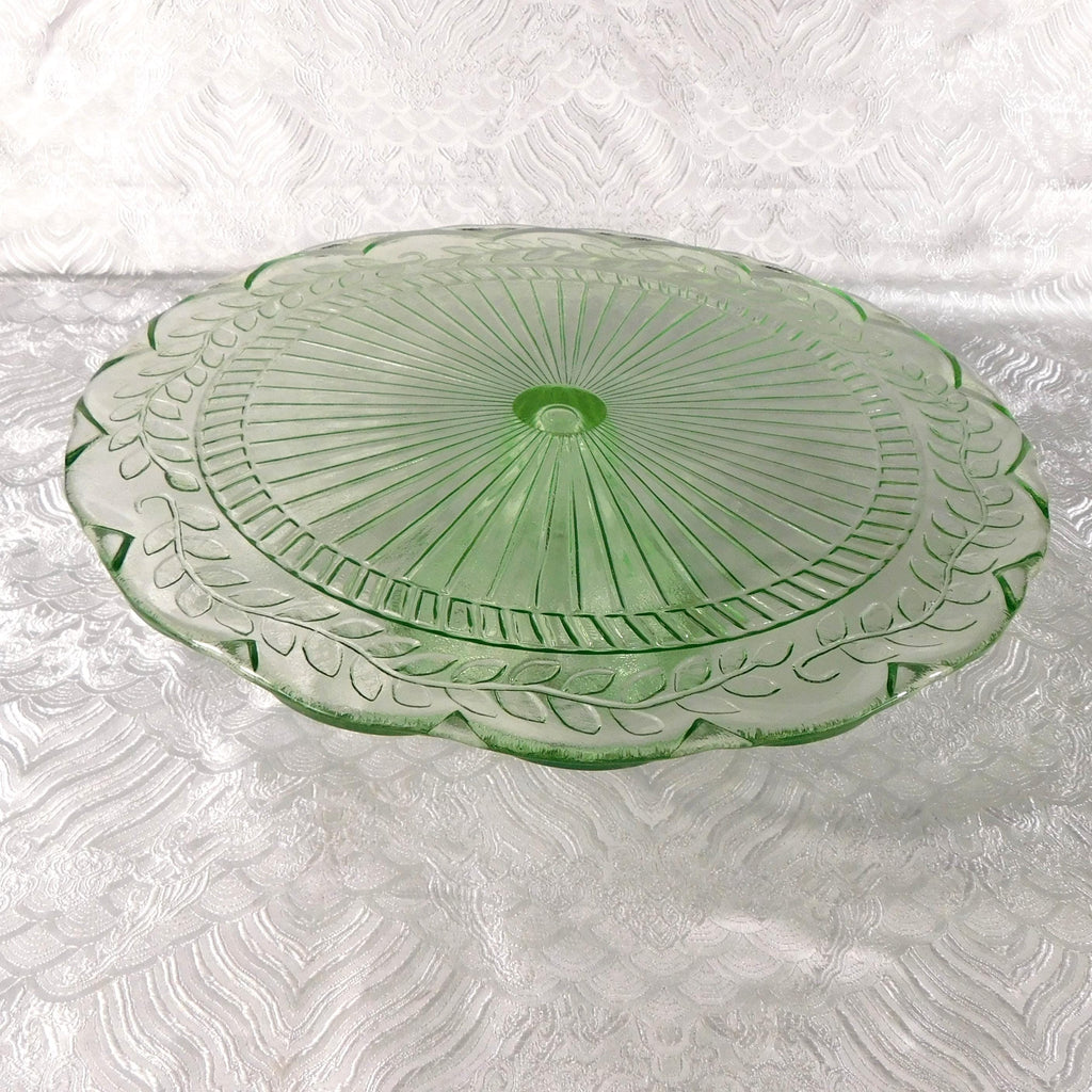 Green Glass Footed Cake Plate # 27688