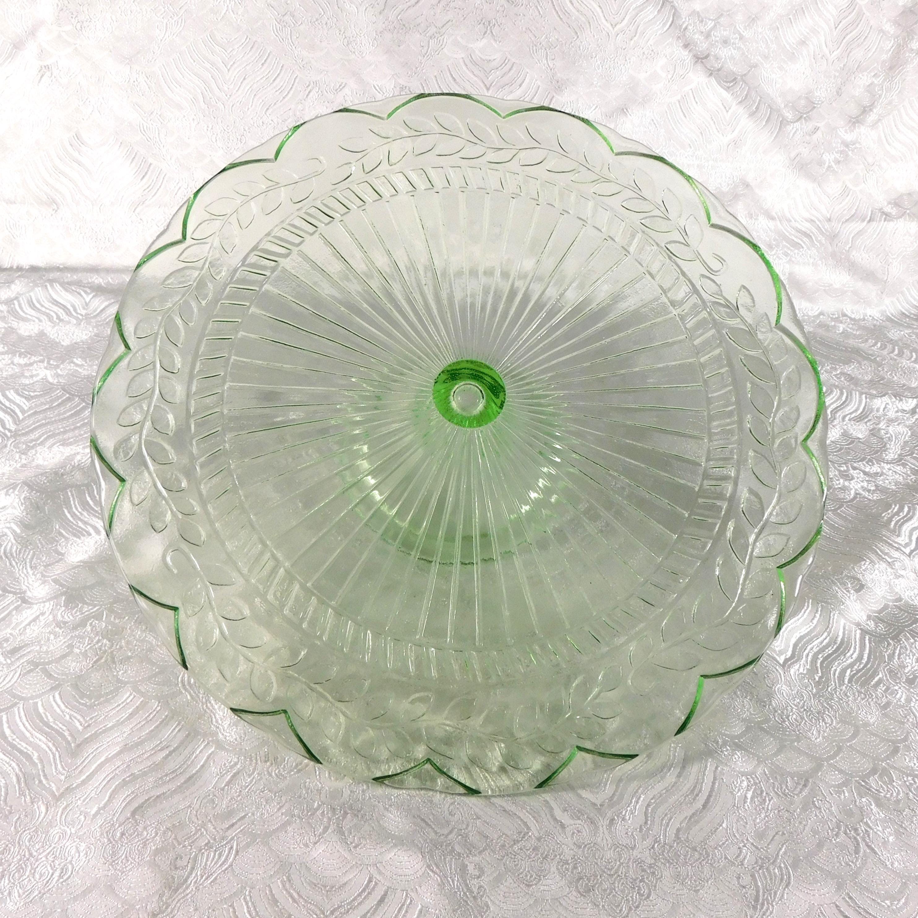 Green Glass Footed Cake Plate # 27688