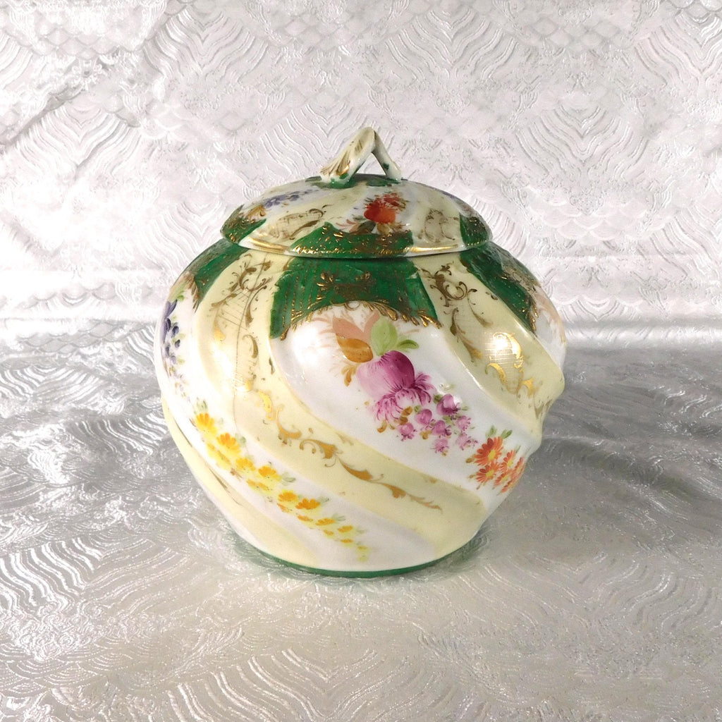 Green and White Porcelain Biscuit Jar-Cracked # 27700