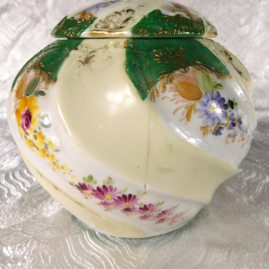 Green and White Porcelain Biscuit Jar-Cracked # 27700
