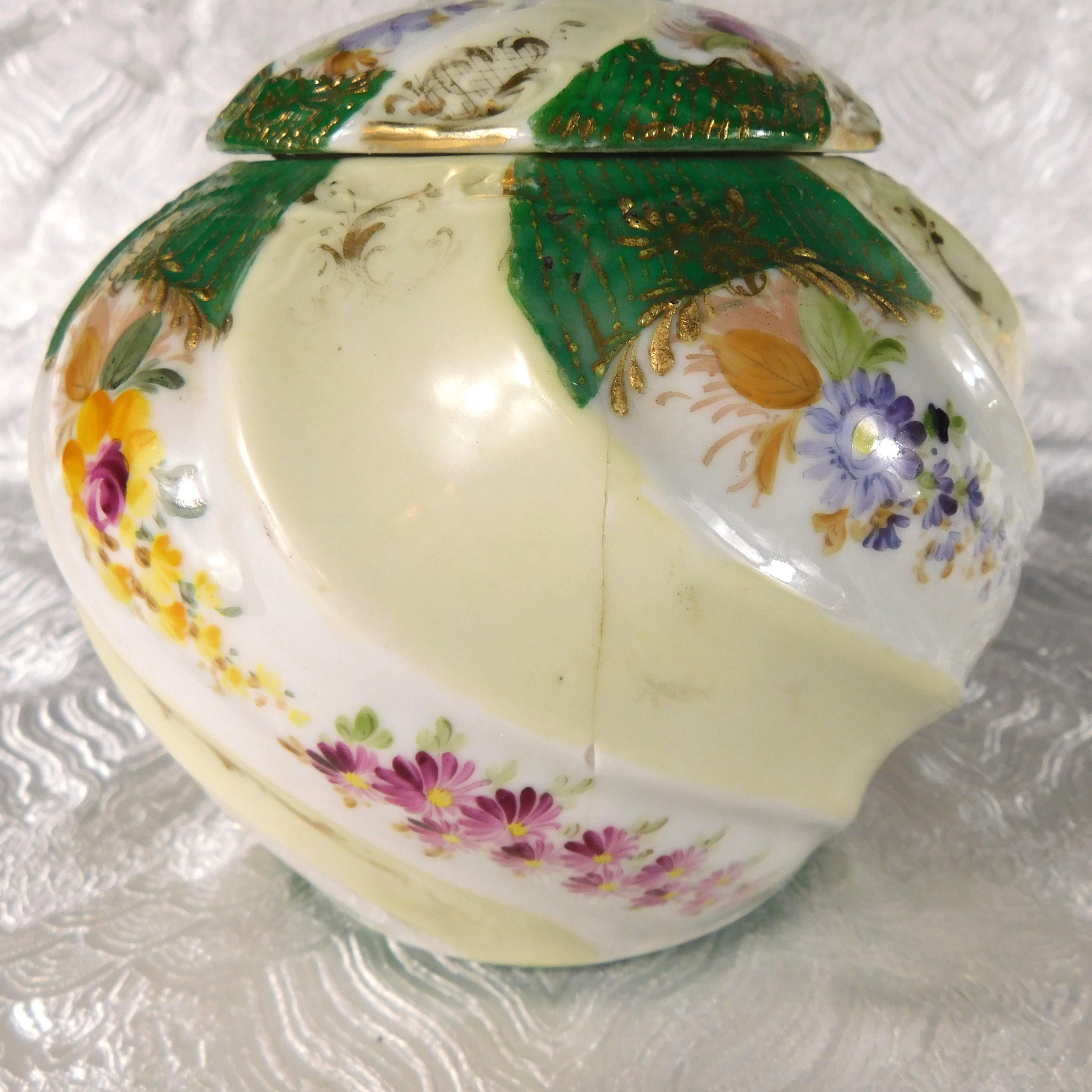 Green and White Porcelain Biscuit Jar-Cracked # 27700