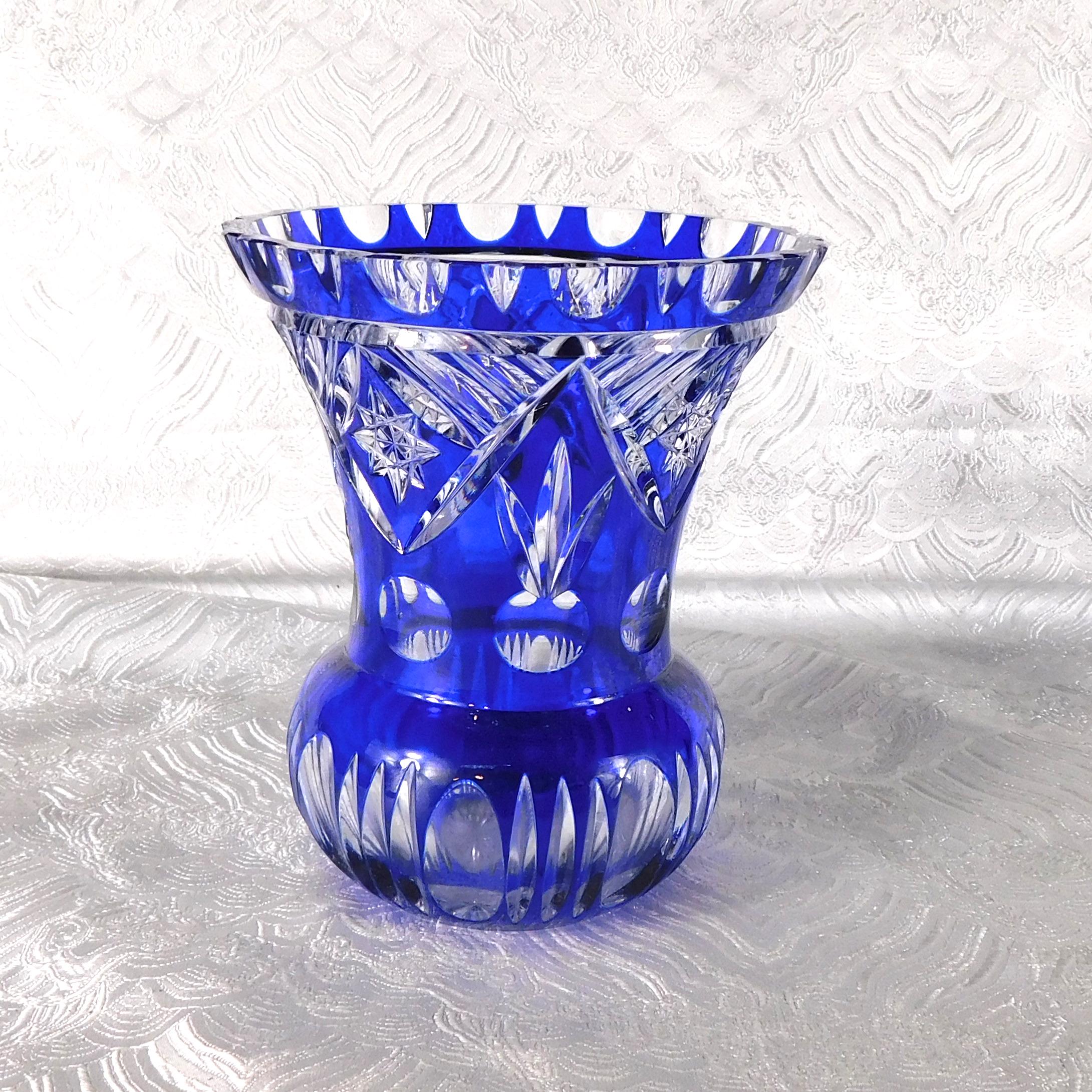 Short Blue Cut to Clear Vase # 27712